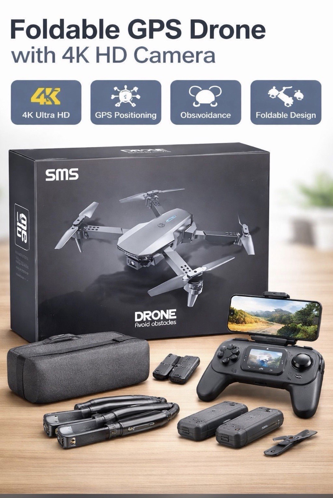 SMS LF620 GPS Foldable Ready to Fly Drone 4K HD Camera, Obstacle Avoid, 25m