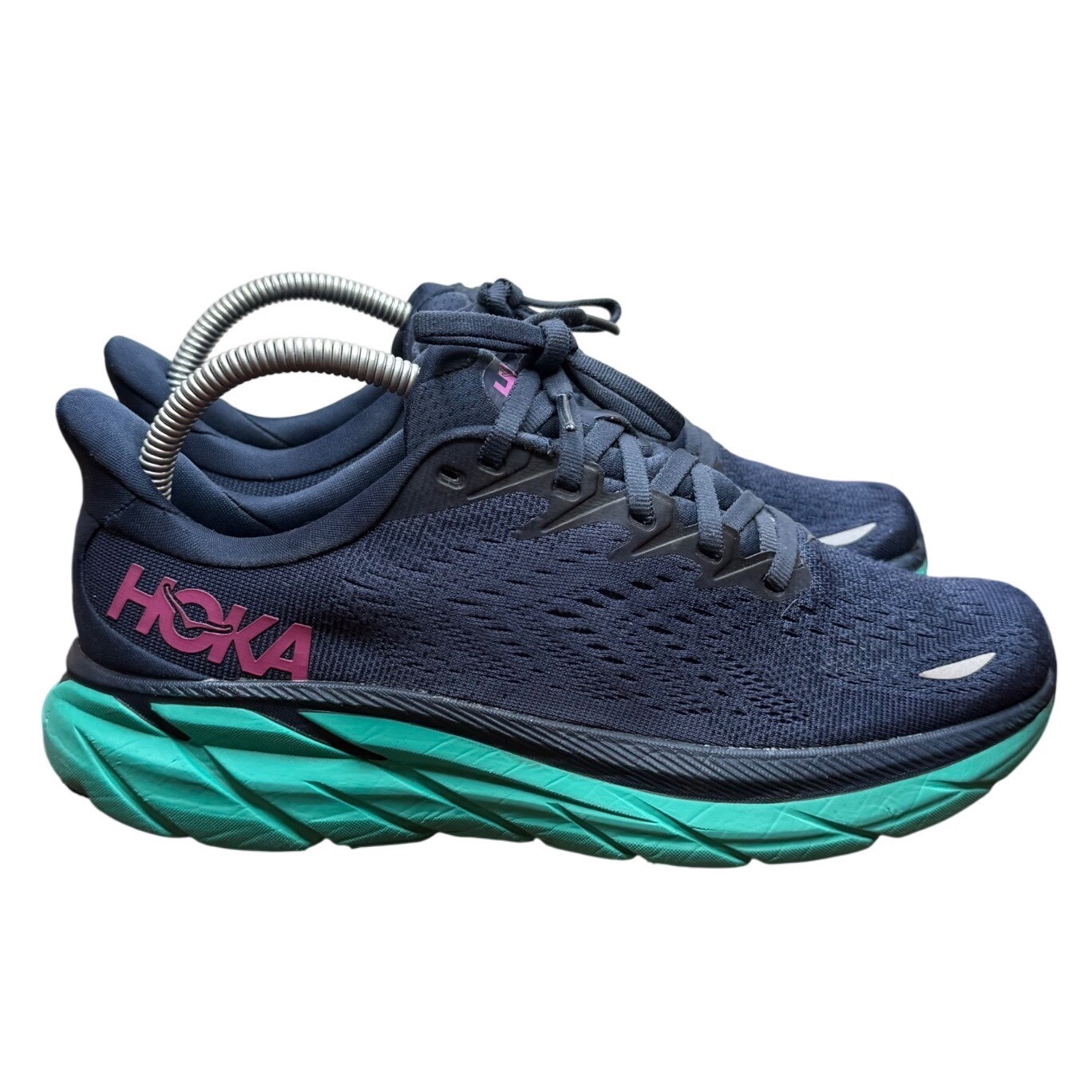 Hoka One One Clifton 8 Womens 7B Navy Blue Teal Pink Running Shoes 1119394 OSAT