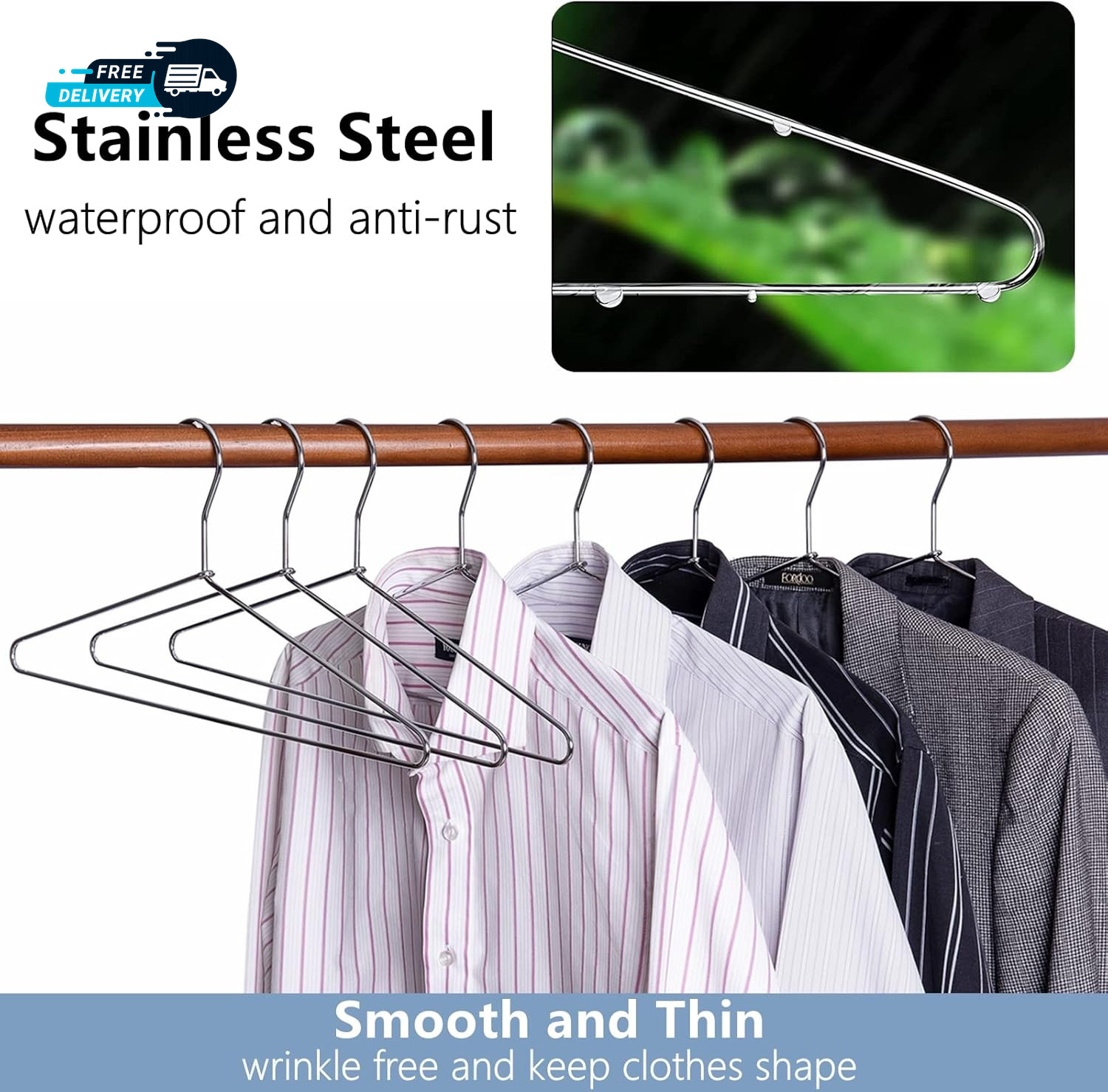 30 Pack Heavy Duty Metal Shirt Coat Hangers Stainless Steel Clothes Hanger