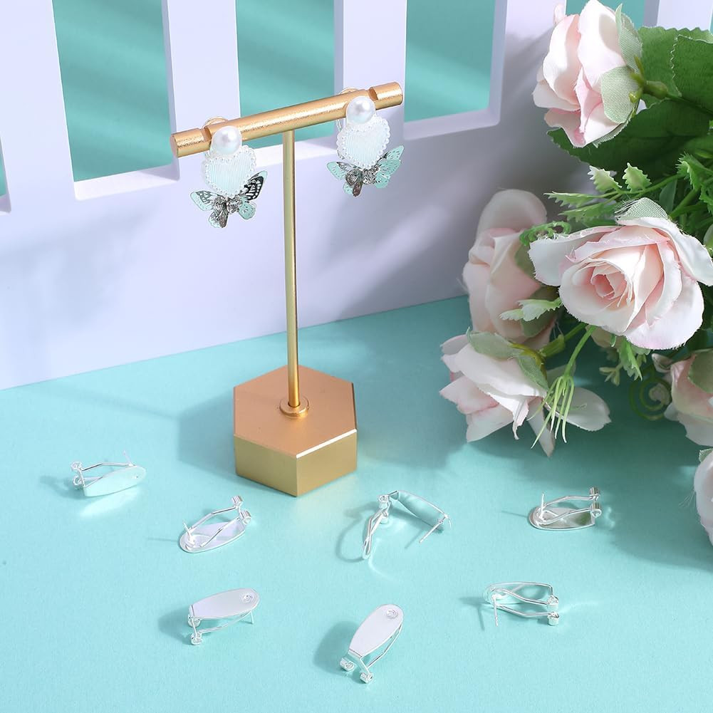 1 Box 30Pcs Earring Post Clips Fingernail Earring Posts French Brass Silver Stud