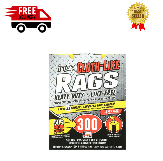 Intex Cloth-Like Rags in a Box 300 Towels, 10"x11" Heavy-Duty Trapos Tipo Tela
