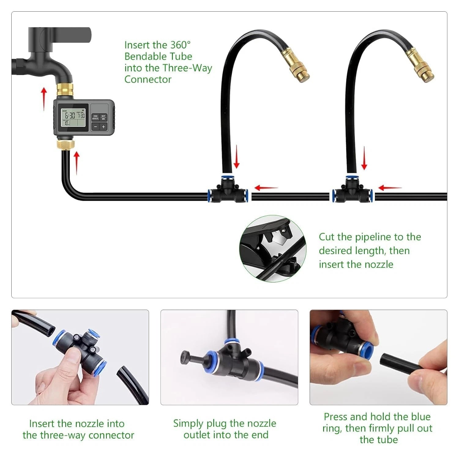 60Ft Drip Irrigation System with Smart Water Timer – Automatic Garden Waterin...