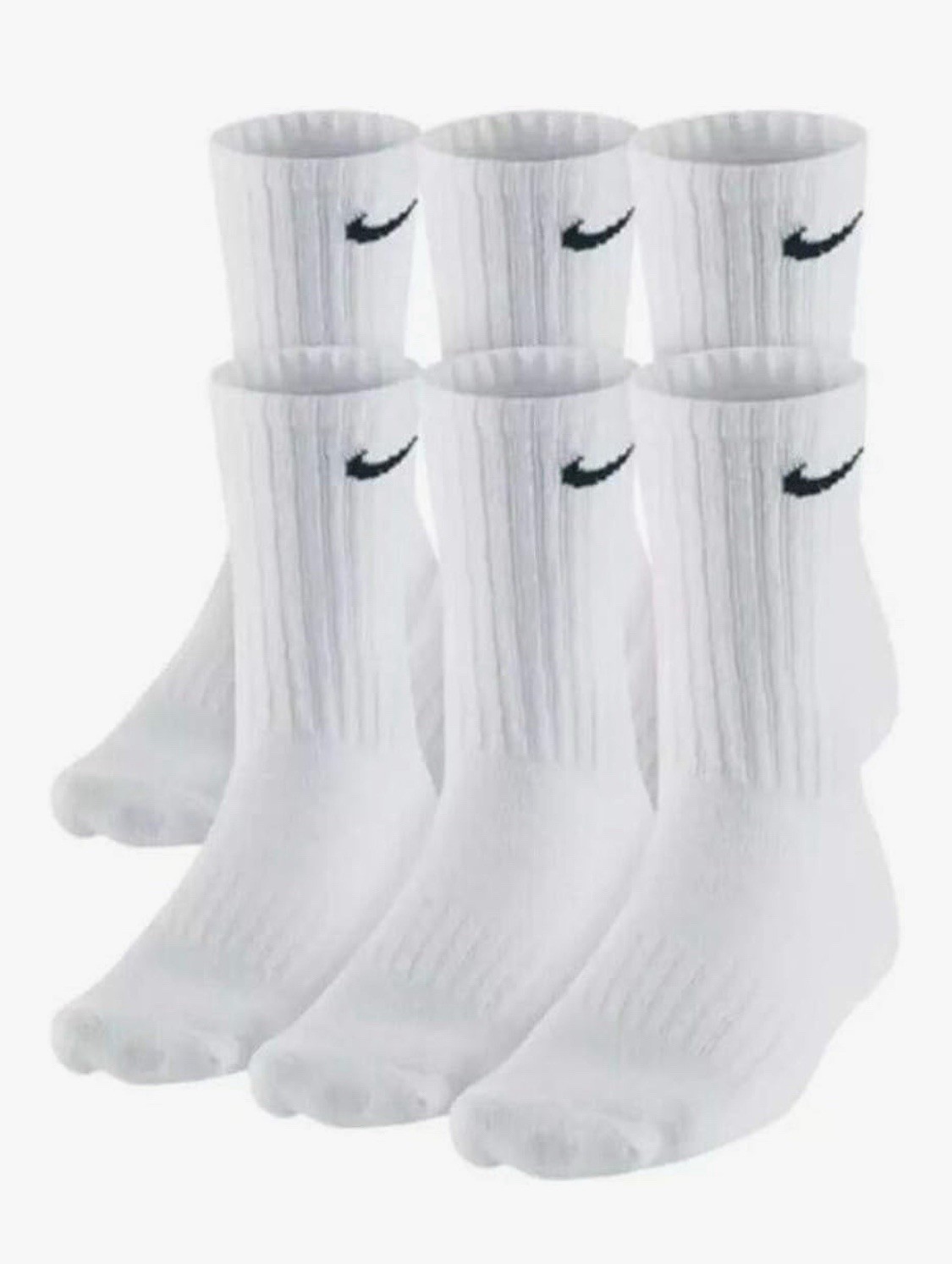 NIKE Dri-FIT Everyday Training 6-Pack Crew Socks MEDİUM  (6-8) White