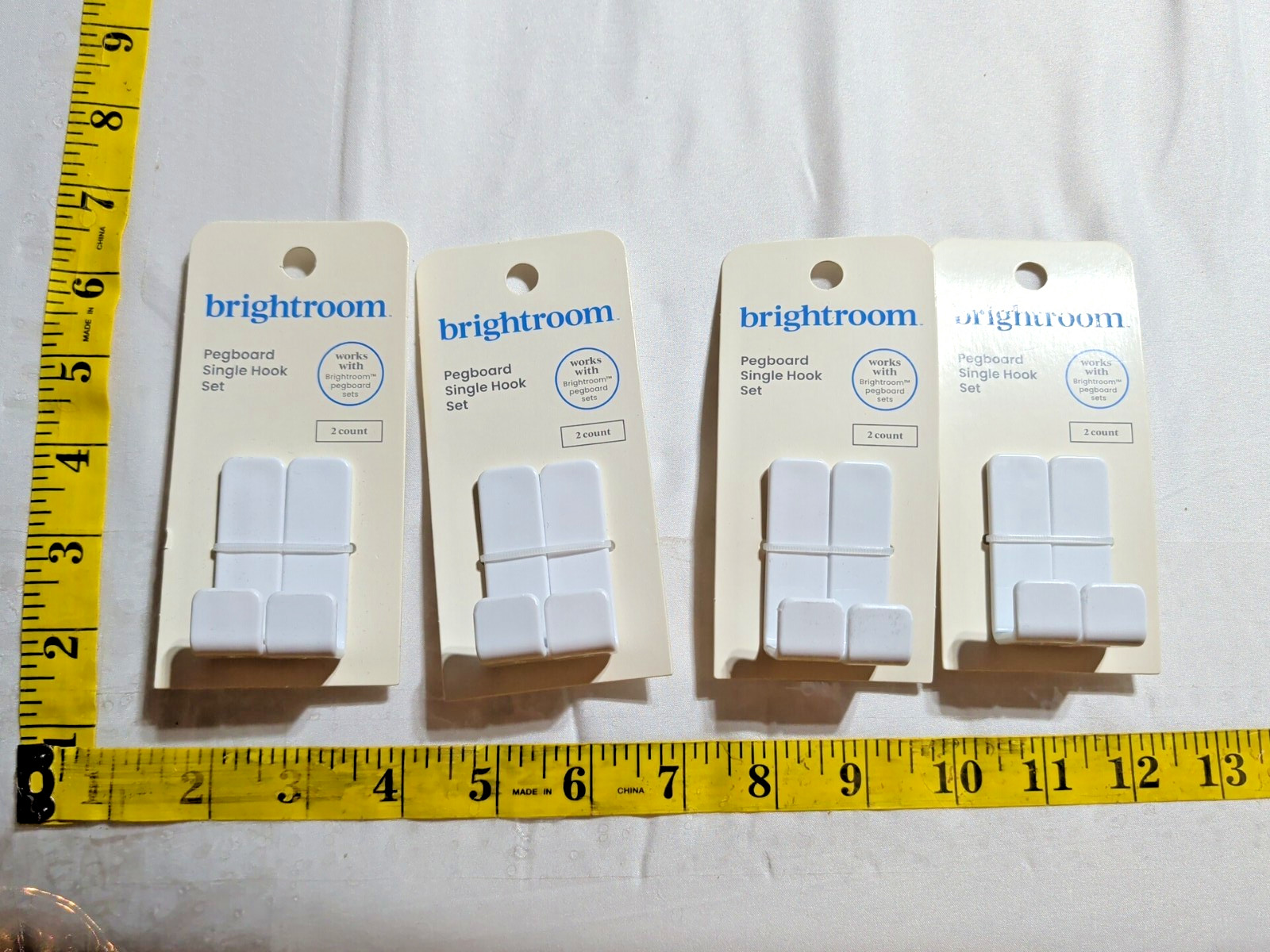 Brightroom Pegboard Single Hooks Adjustable Storage White Set of 2 Plastic