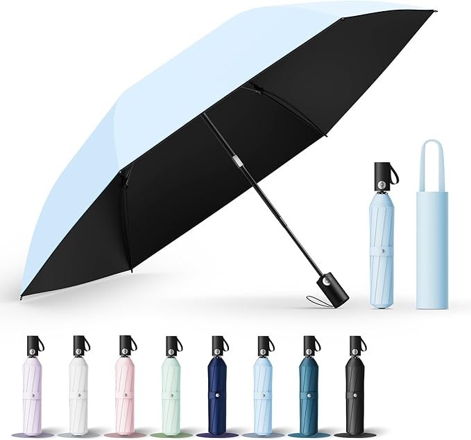 UPEB UV 100% Blackout Umbrella Auto Open Close Ultralight Compact Light blue