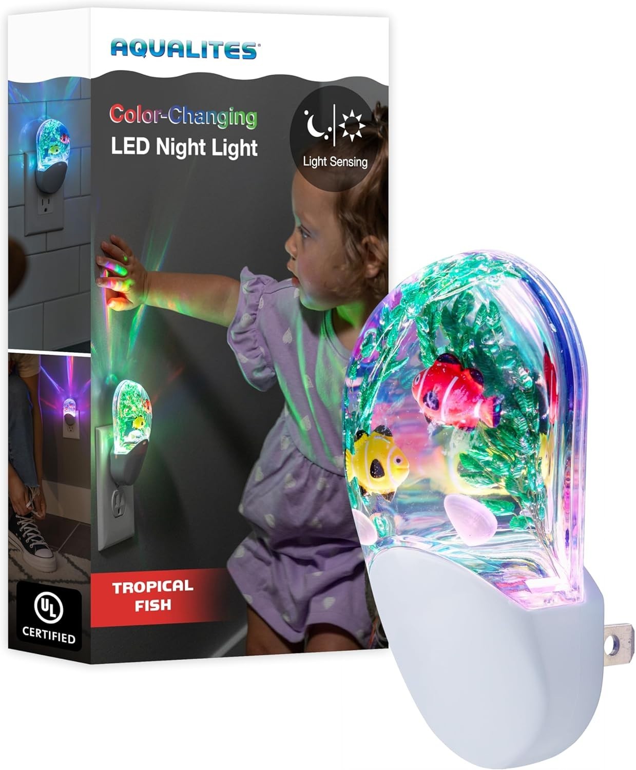 Tropical Fish Color-Changing LED Night Light with Auto On/Off