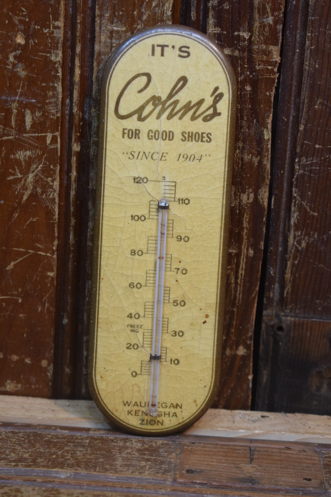 COHN'S SHOES ART DECO THERMOMETER CELLULOID FACE WAUKEGAN ILLINOIS VINTAGE 1920s