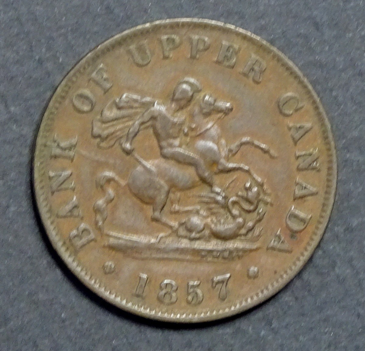1857 BANK OF UPPER CANADA Copper HALF PENNY Token / Estate Fresh Antique Coin