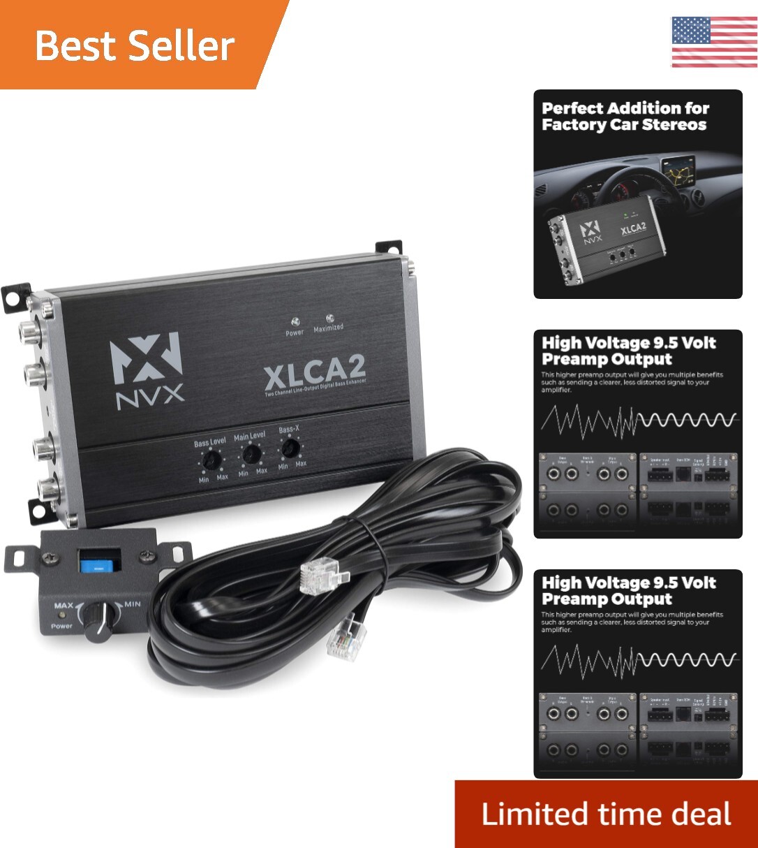 Premium Line Out Converter - Bass Enhancer with xBOOST - Remote Level Control