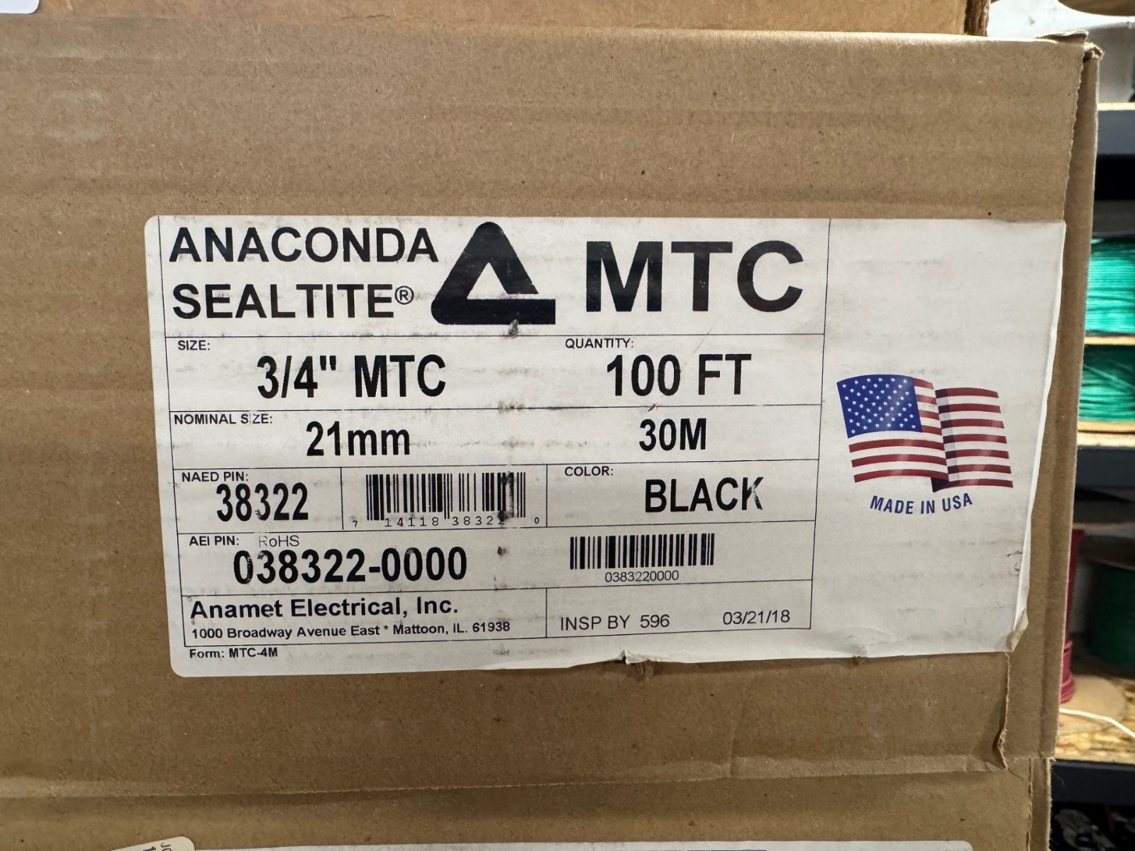 Anaconda Sealtite 38322 Sealtite MTC Flexible Conduit, 3/4 Trade, Black