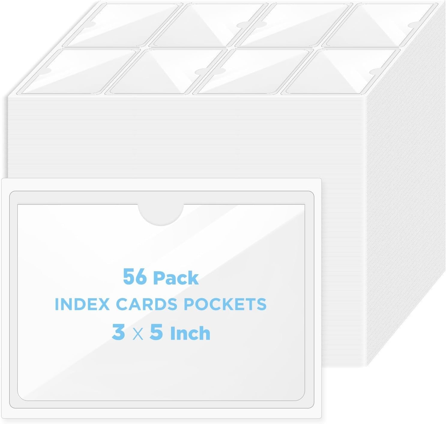 56 Pack Clear Self-Adhesive Pockets 3x5 Inch Index Card PVC Label Holders