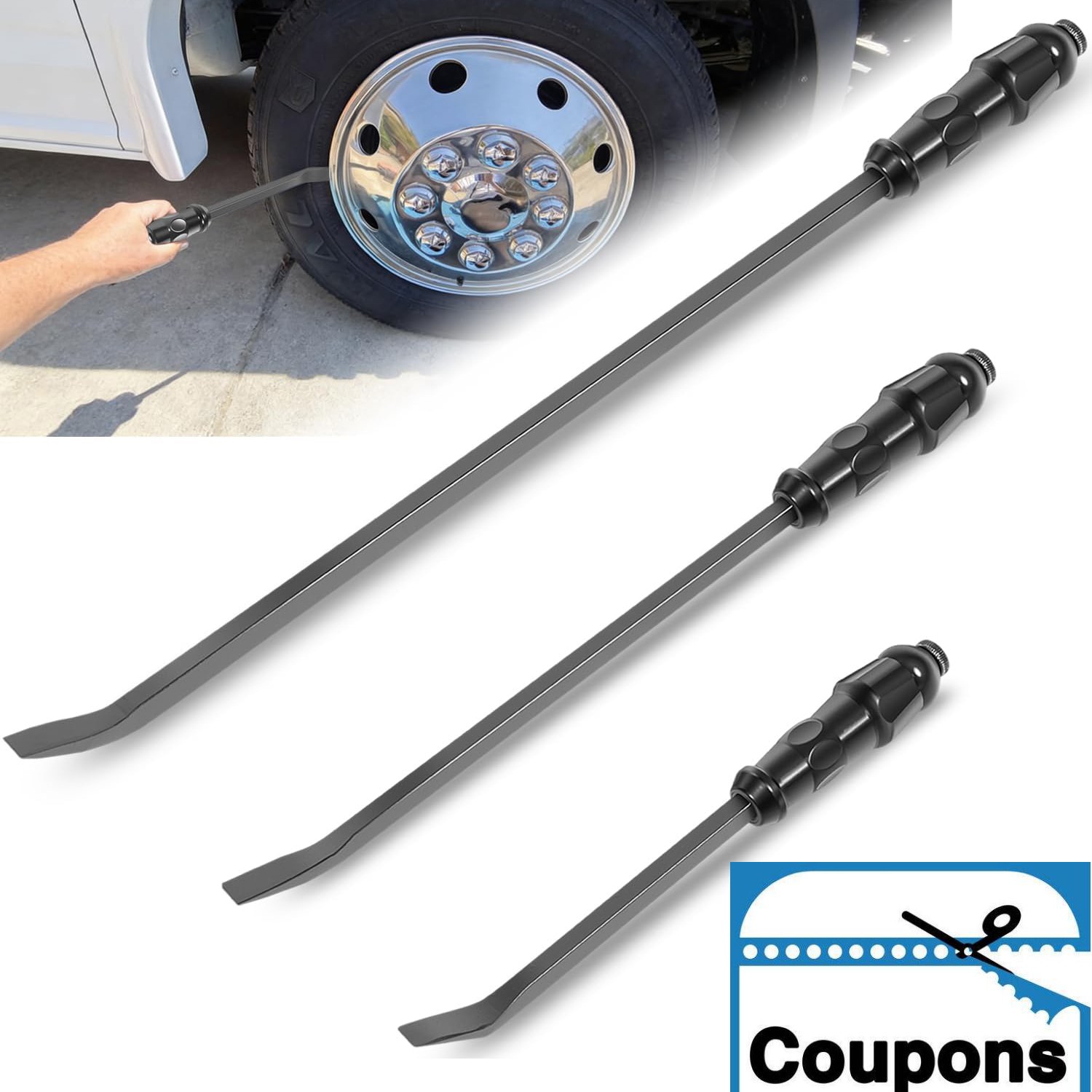 LSQ42103 Angled End Handled Pry Bar W/ Striking Cap Set 3-Piece 12, 17, 25 in.