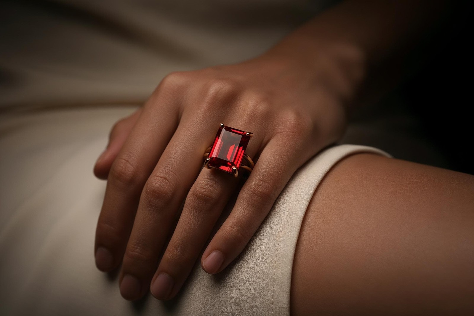 Ruby Rectangle Ring Anemone 14k Rose Gold Double Band Custom Engraved