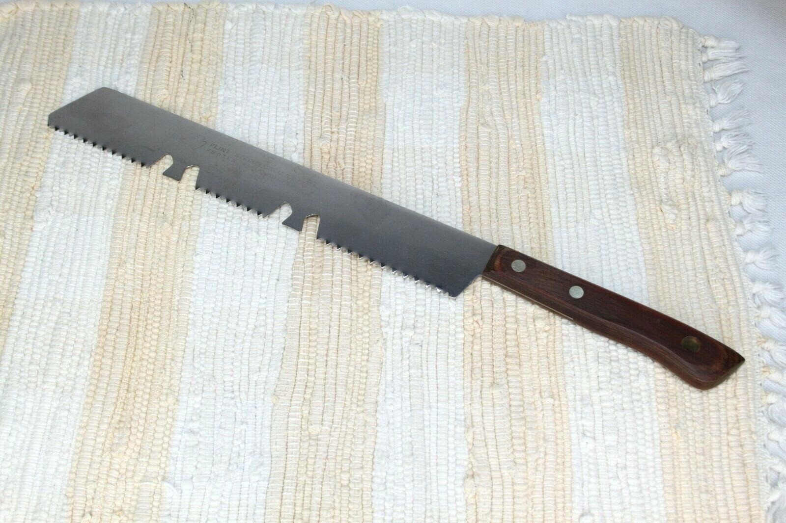 VTG FLINT ARROWHEAD STAINLESS FROZEN FOOD CUTTER SERRATED KNIFE USA 15.5" KITCHE