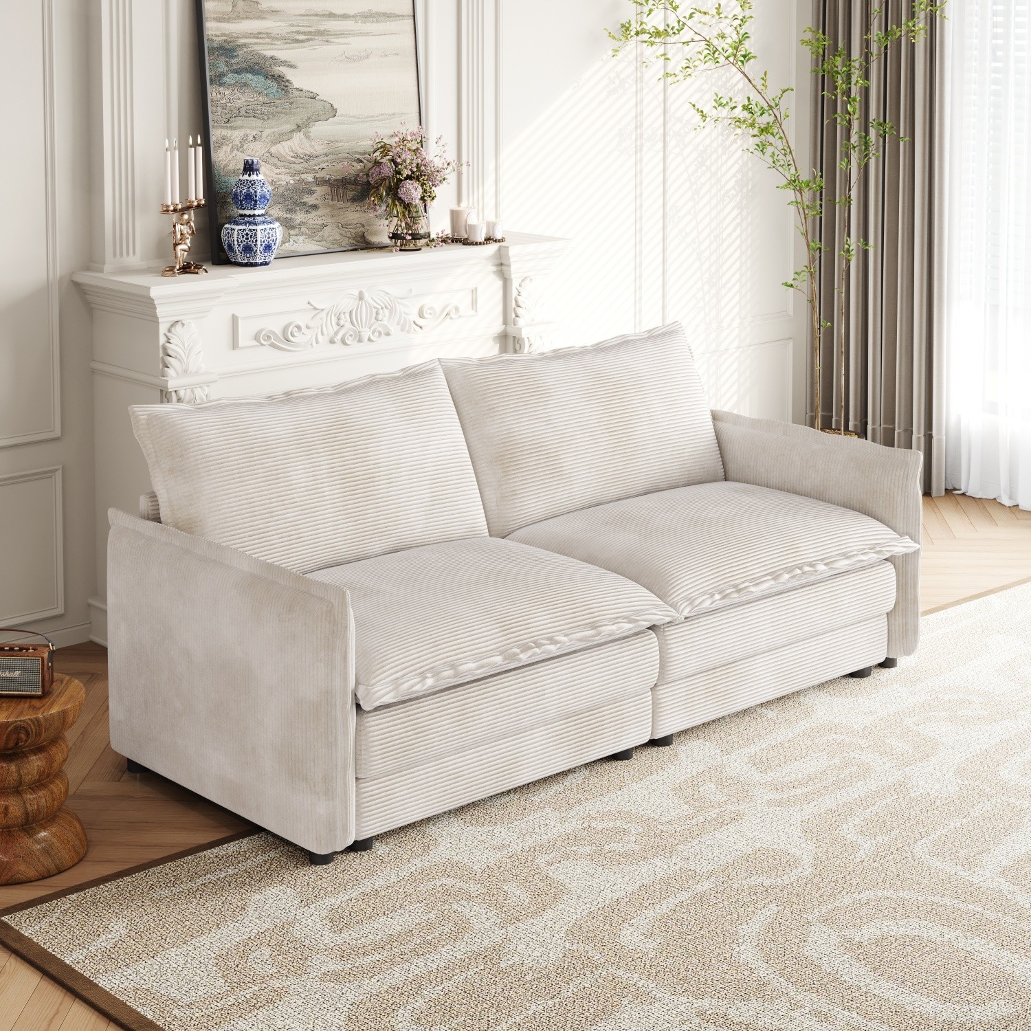 Modern Corduroy Loveseat Sofa 2-Seater Upholstered Couch with Solid Wood Frame