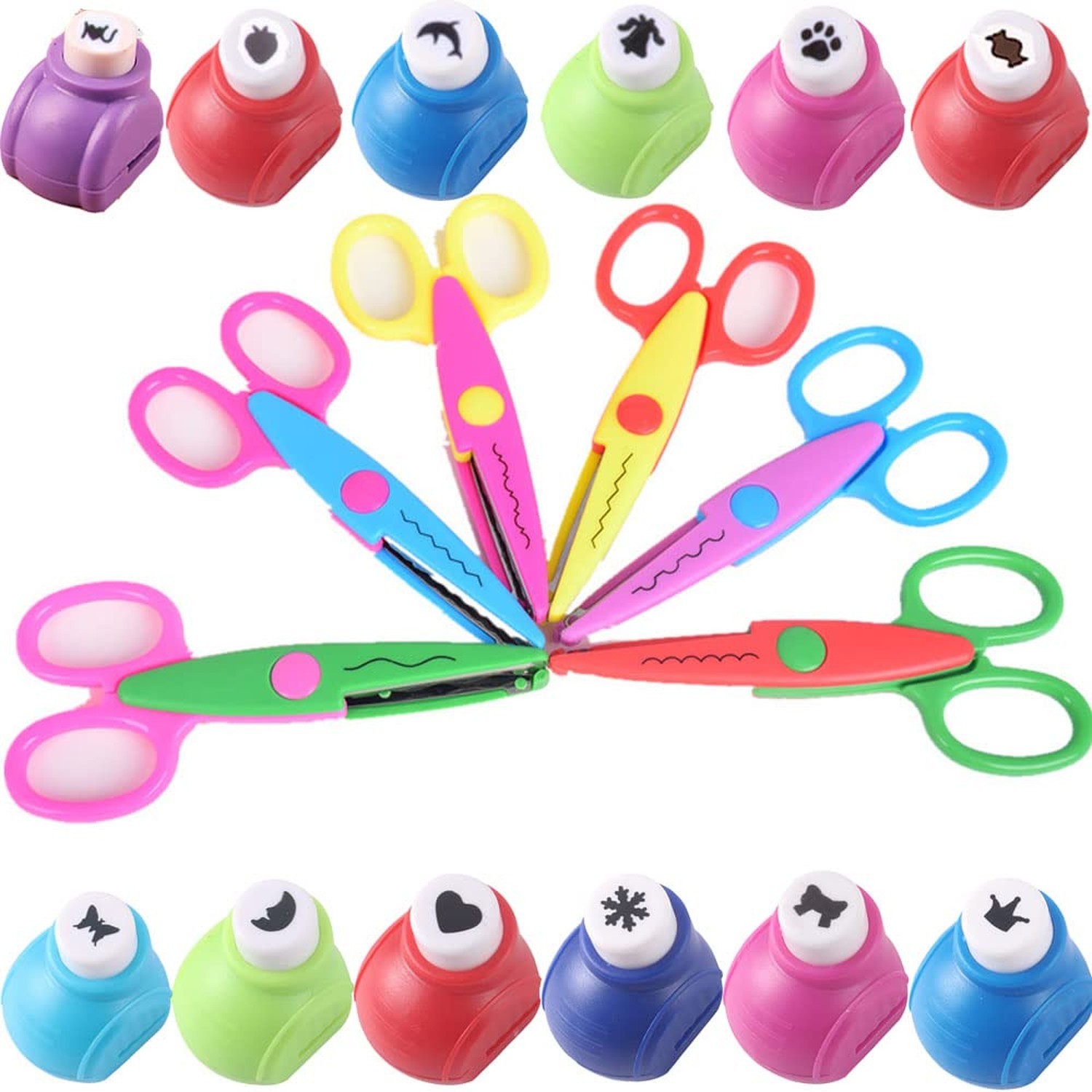 Scrapbook Paper Punch and Decorative Scissors, Qtopun 6 Pcs Creative Scissors...