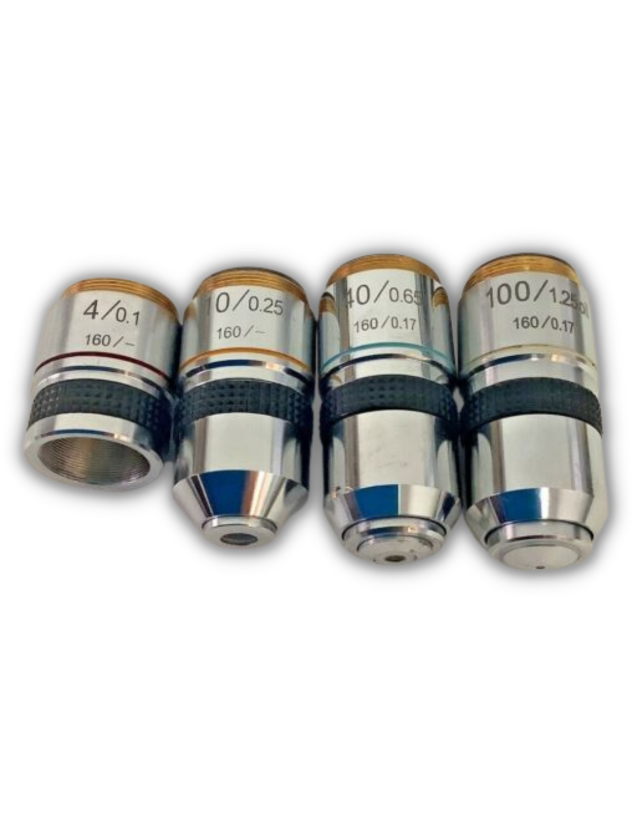 (4) Microscope Objective Lens 4/0.1 10/0.25 40/0.65 100/1.25 oil 4x 10x 40x 100x