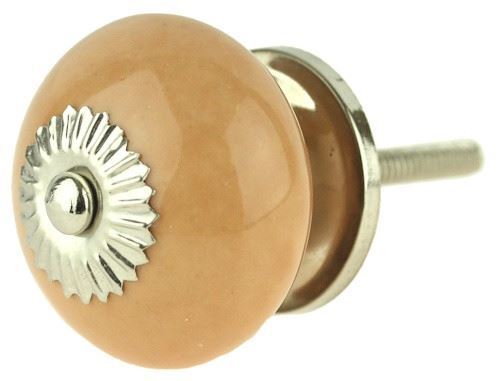 1-1/2" Ceramic Knob Tan with Nickel Rosette