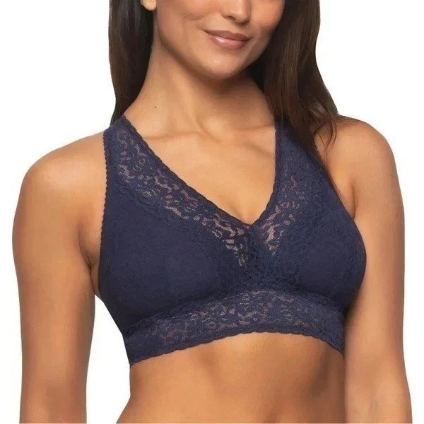 Felina Women's L 2Pack Lace Bralette Beige & Navy Adjustable Hook (E16/6)