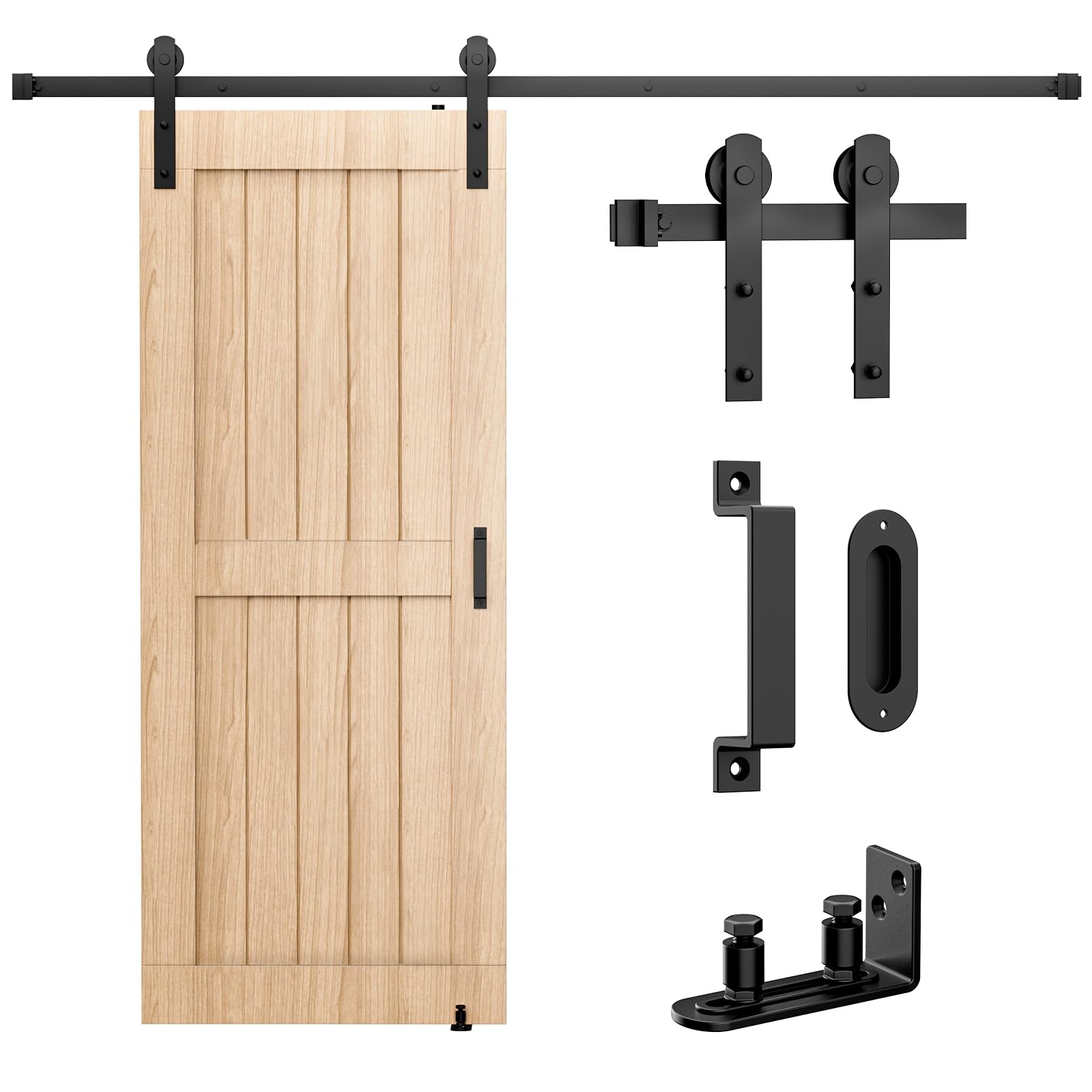 Signstek 6.6FT Sliding Barn Door Hardware Kit, Heavy Duty 6.6 Feet Set, Black
