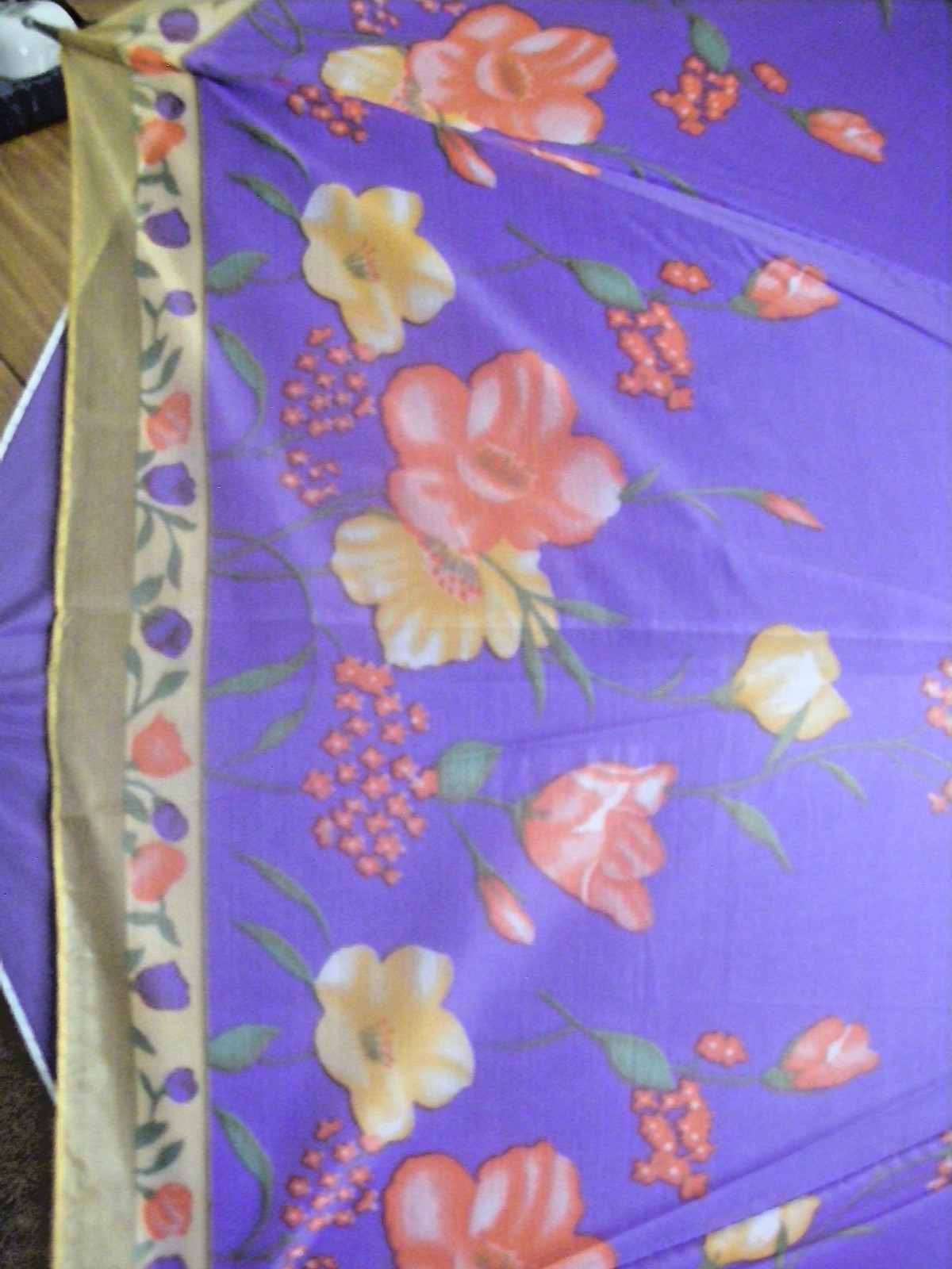 Large 42 inch Diameter Pretty Purple Flowered Umbrella