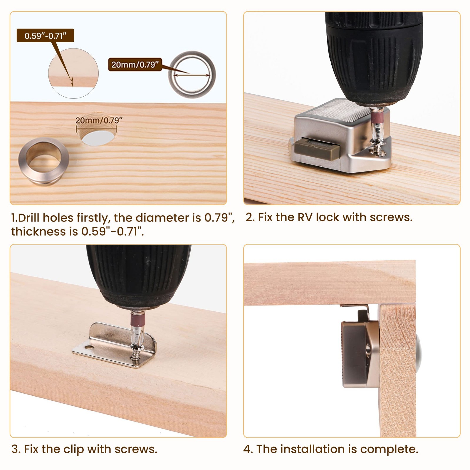Push Button Keyless Locks Latch Knob Cupboard 2cm Hole RV Drawer Set 5