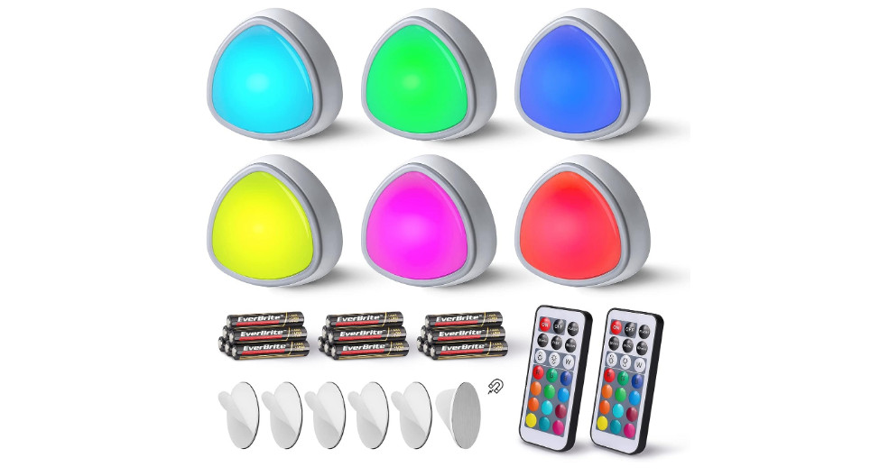 Wireless Push Lights Tap Light Remote Controlled Closet Pantry 12 Colors 6 Pack