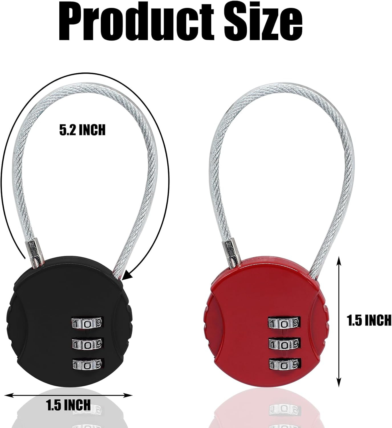 8PCS 3 Digit Combination Lock for Locker, Small Cable Locks with Combination, Lo