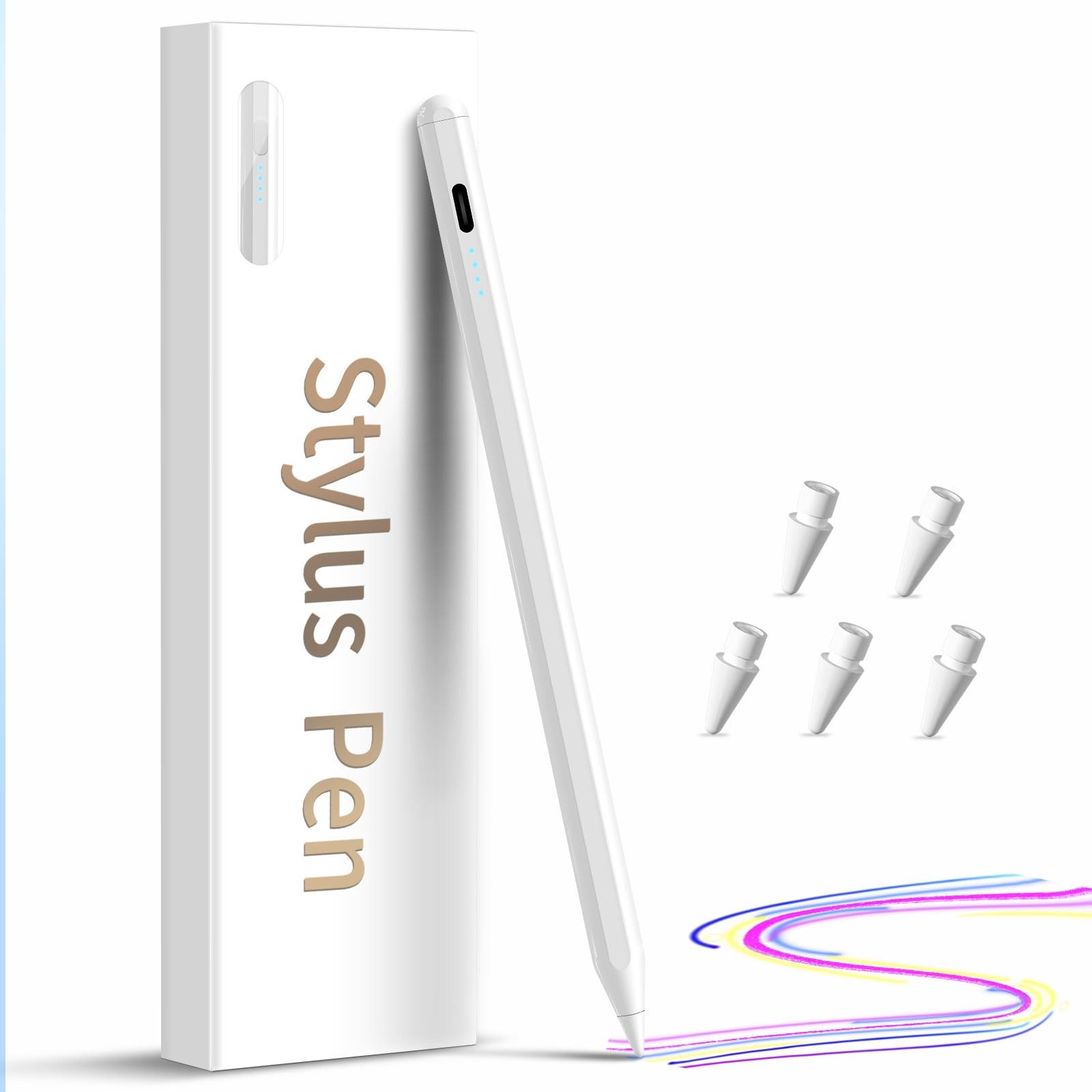 DZJHDG Stylus Pen for iPad,(2018-2025) Fast Charge with Tilt White