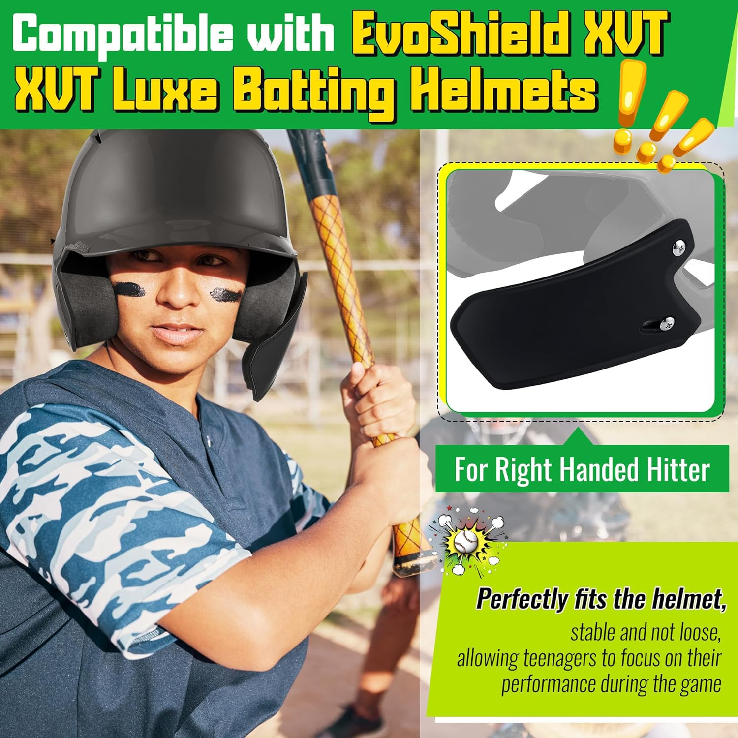 Batting Helmet Face Shield Compatible with Evoshield XVT Batting Helmets, Black