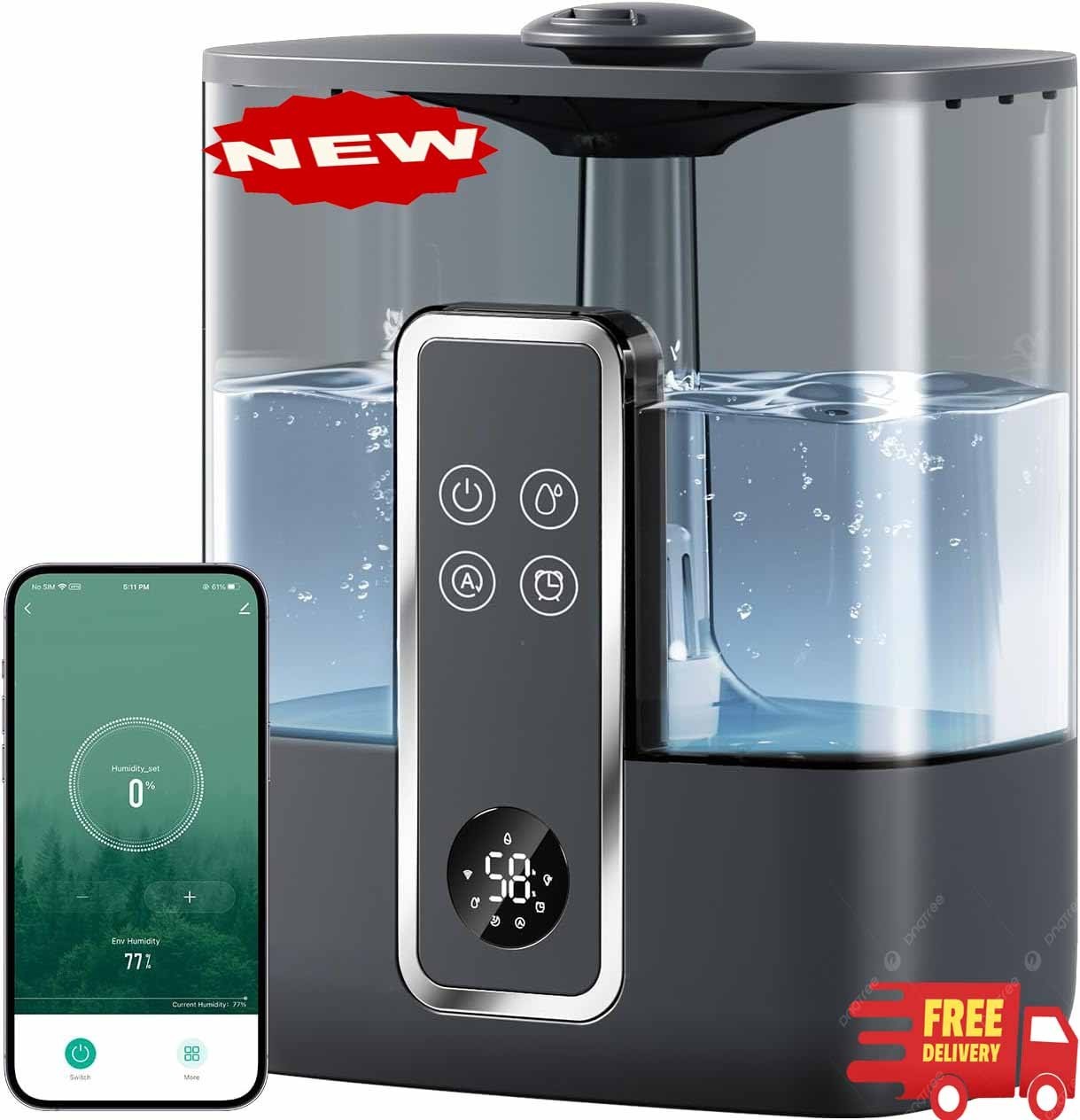 Humidificador para dormitorio, llenado superior, 5 L, vapor frío, 28 dB, humidif