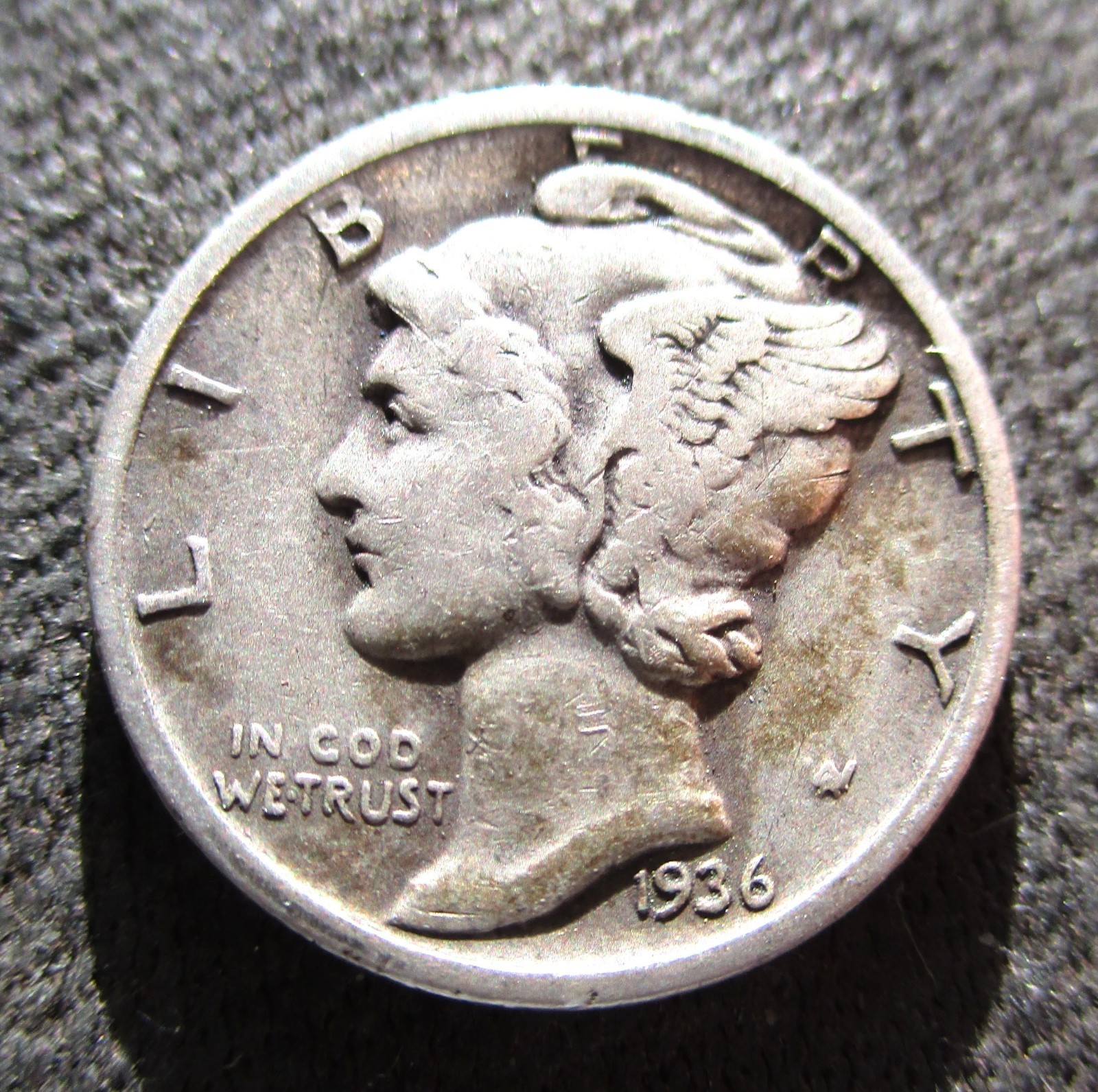 OLD SILVER 1936 MERCURY DIME UNITED STATES OF AMERICA SAN FRANCISCO ~ MINTMARK S