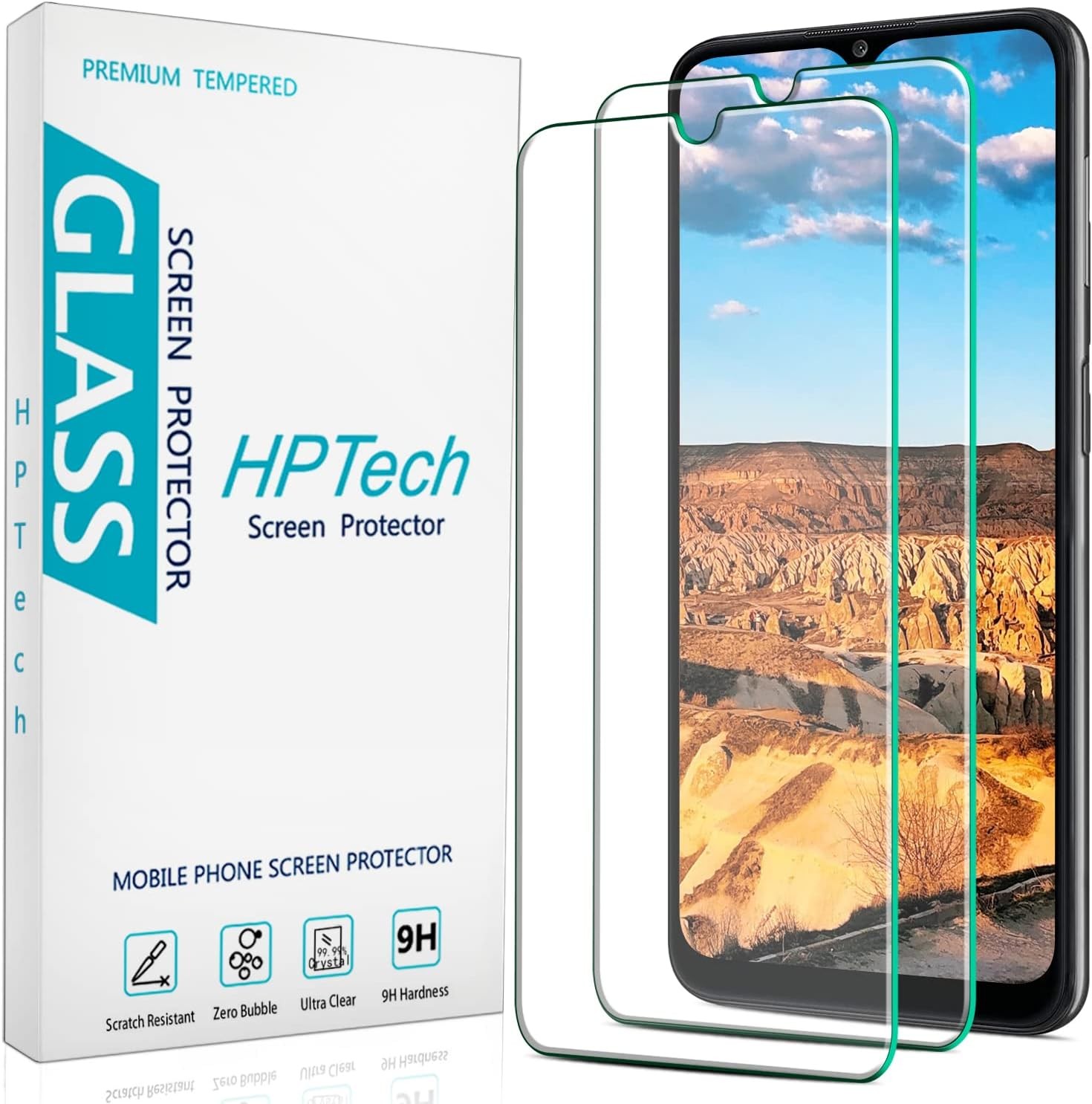 HPTech (2 Pack) Tempered Glass For Samsung Galaxy A32 5G Screen Clear