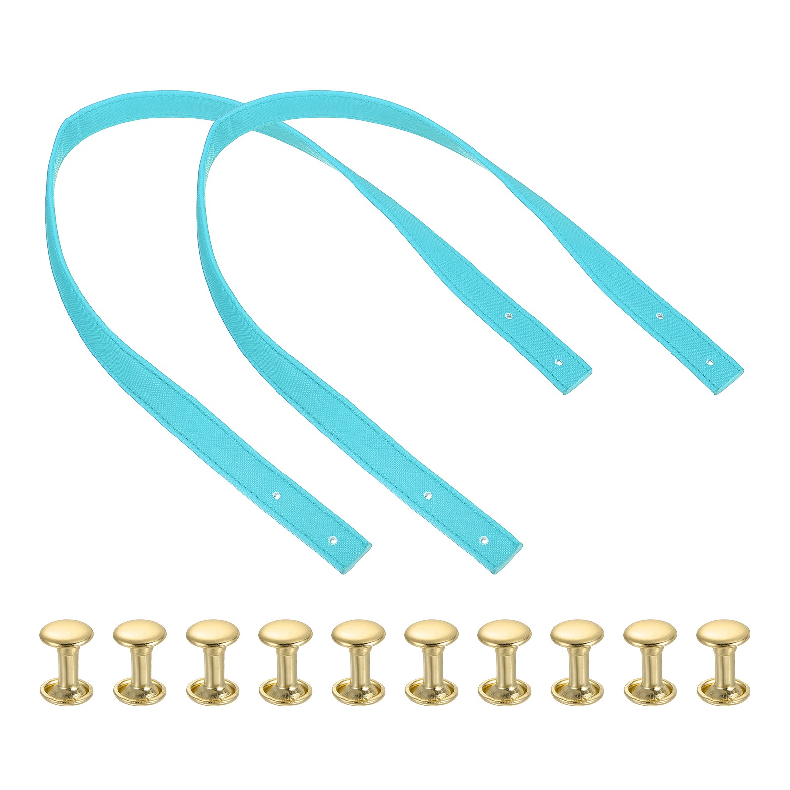 2Pcs PU Leather Purse Strap, 23.6" Short Bag Strap with Gold Rivets, Blue