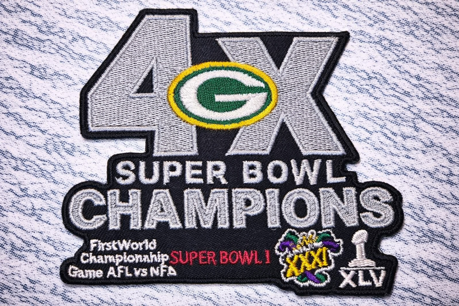 GREEN BAY PACKERS 4X SUPER BOWL NFL EMBROIDERED IRON ON PATCH 3.5"X3" FREE SHIP