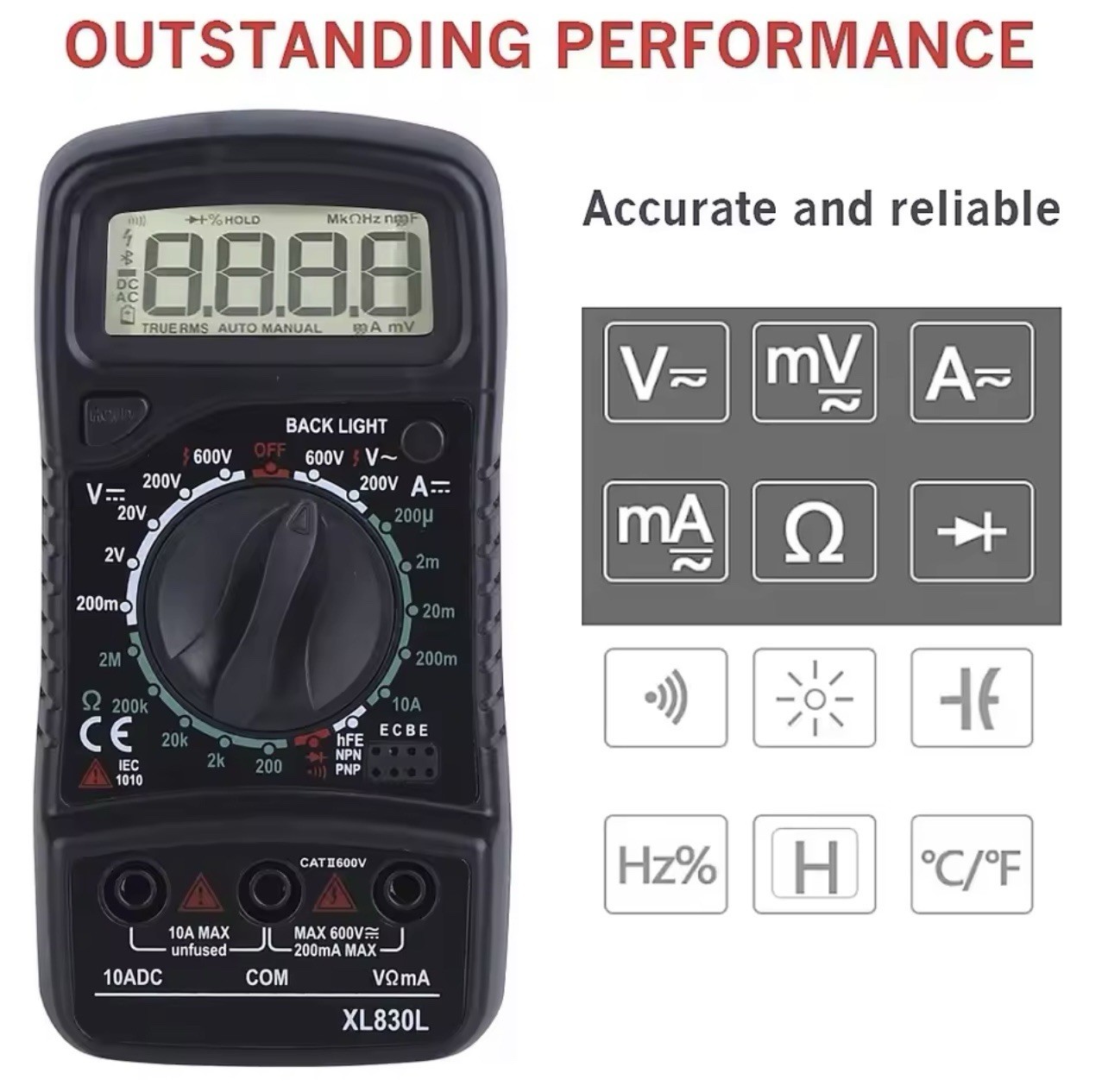 Digital Multimeter AC DC Voltmeter Ammeter Ohmmeter Volt Tester Meter XL830L USA