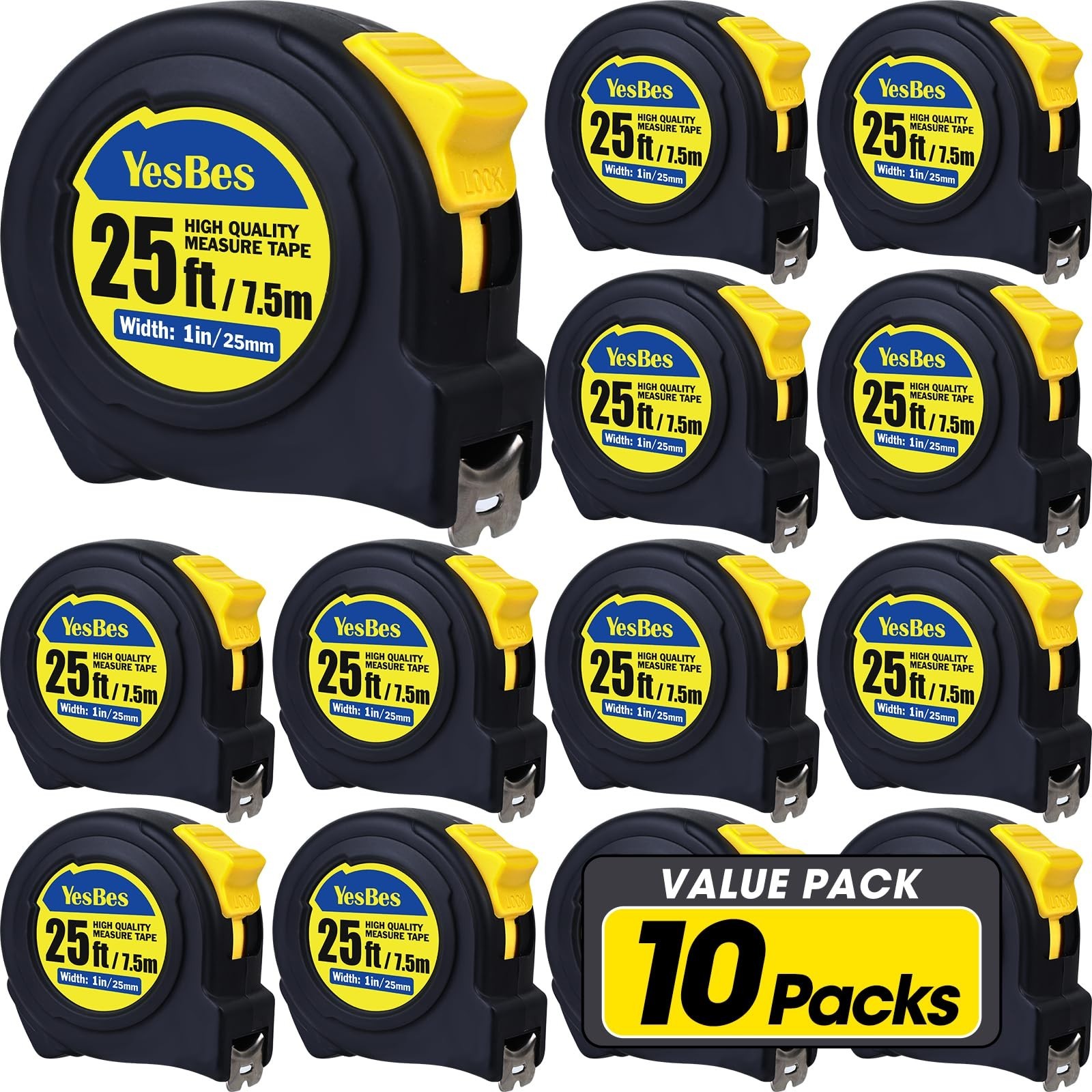Tape Measure 25 ft, 10 Pack Bulk Easy Read Measuring Tape Retractable, Measur...