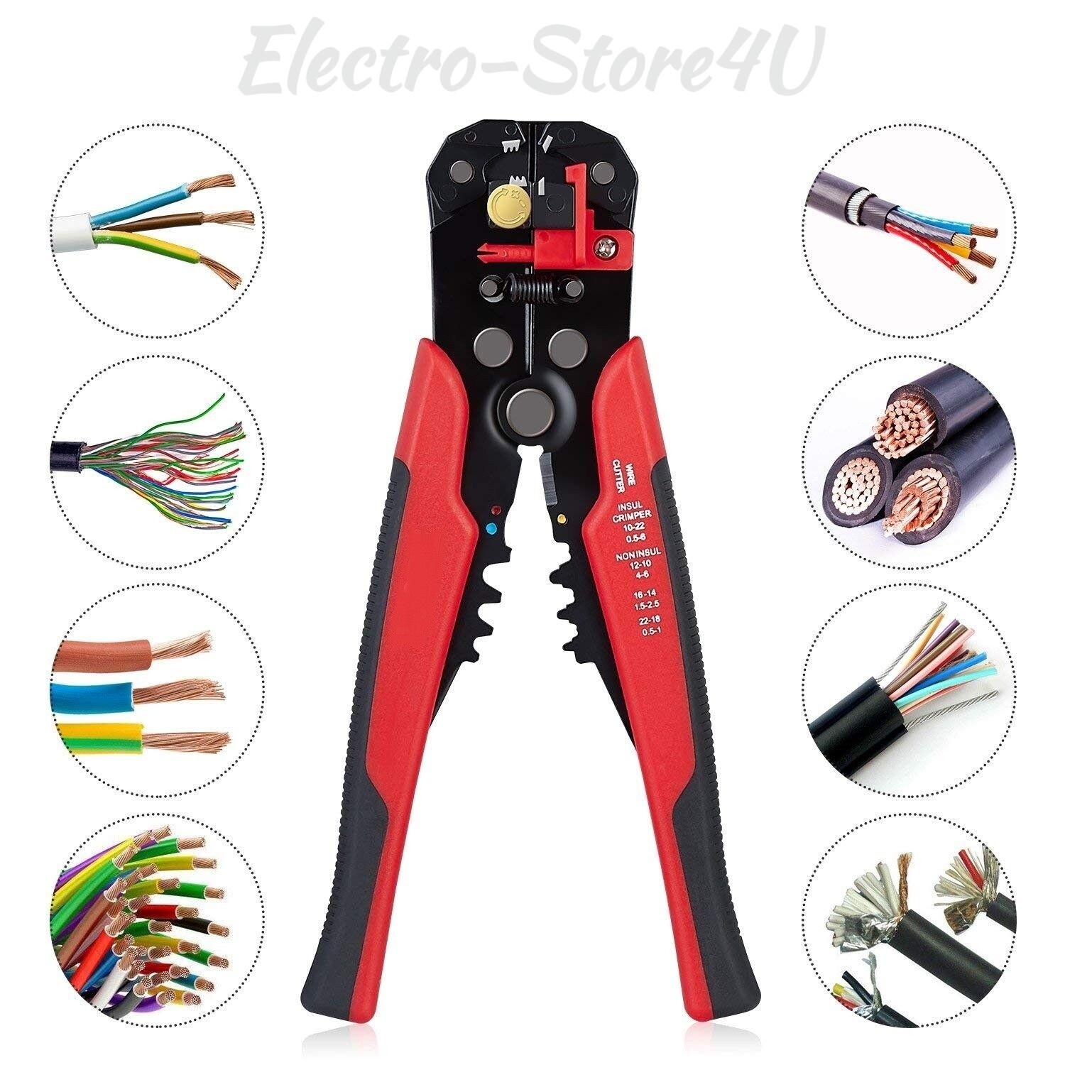 Self Adjusting Automatic Wire Stripper Cutter Crimper Cable Stripping Tool 8"