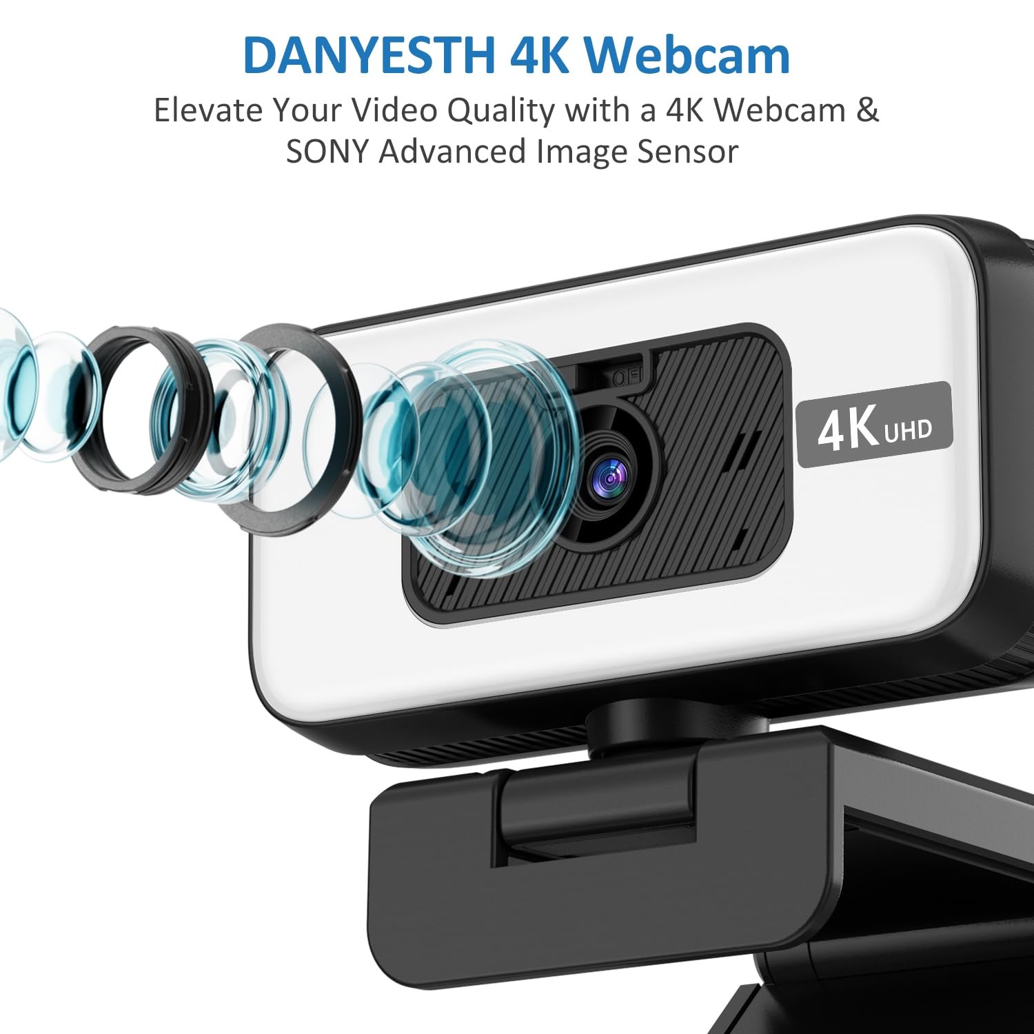 4K Webcam for PC, Web Camera for Desktop Computer, USB Webcam with Noise Canc