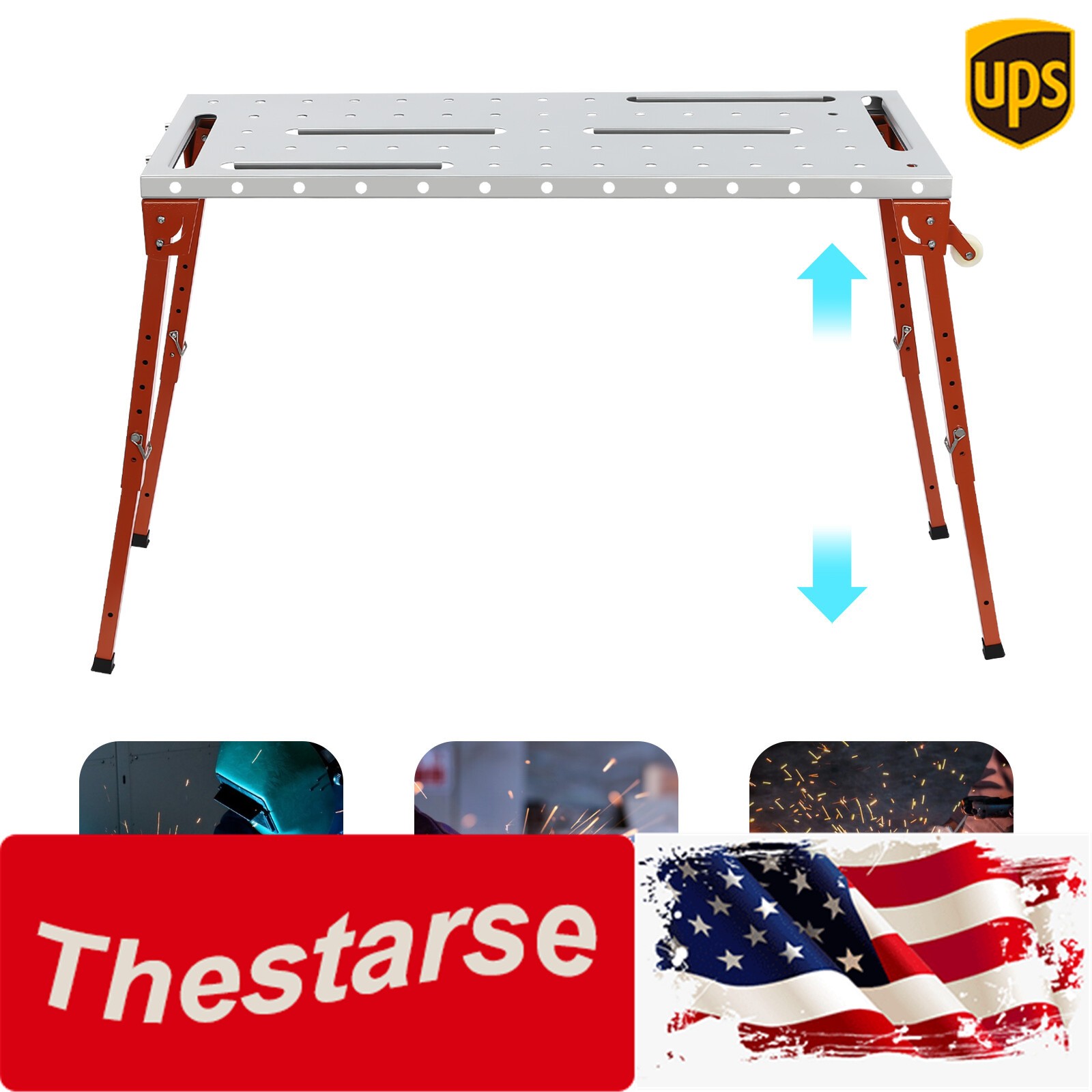 Welding Table 46" x 18" 1000LBS Folding Workbench Adjustable Height 13-21inch