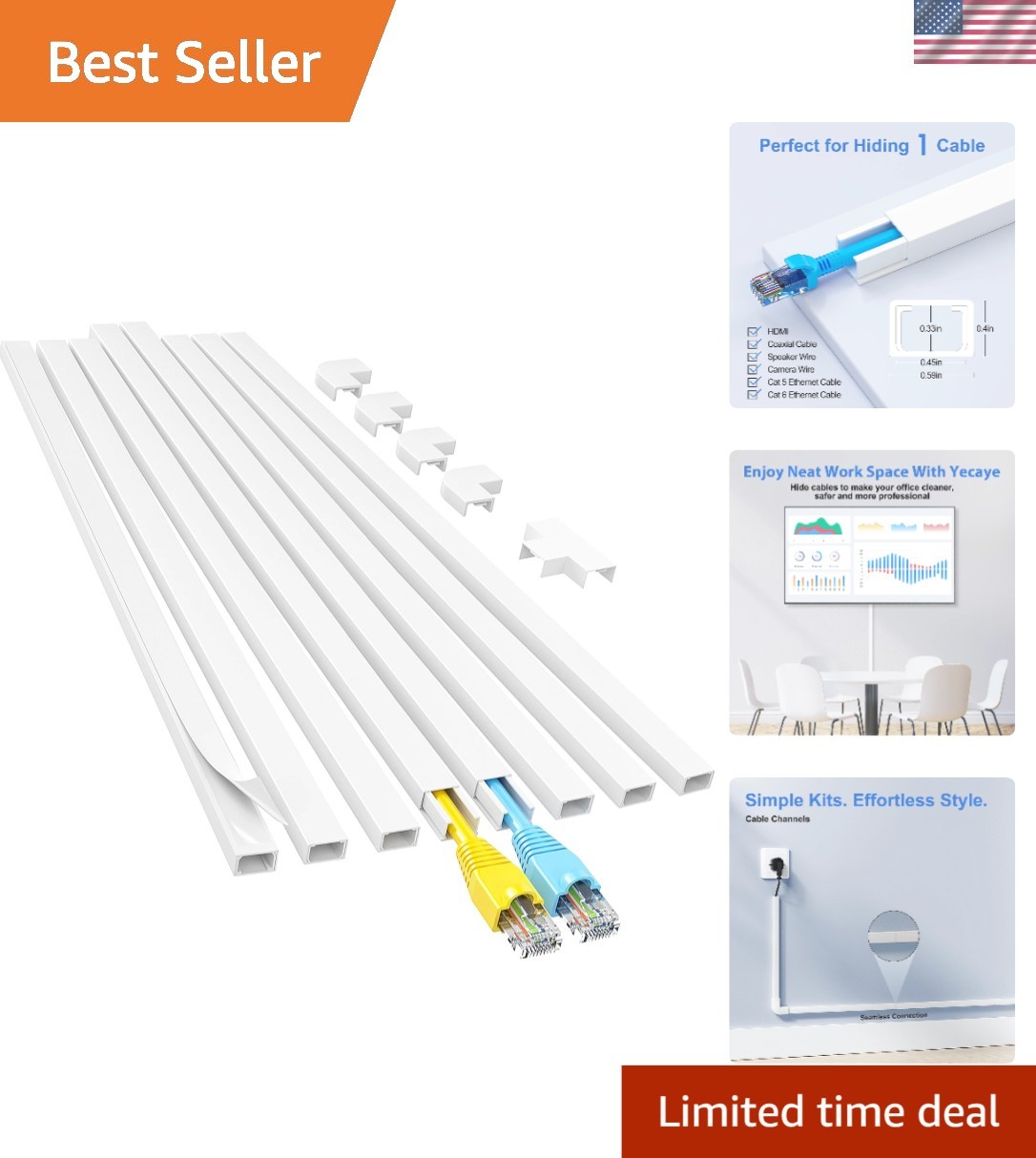 8-Pack 113-Inch Cord Cover - Effortless Cable Organization for Home or Office