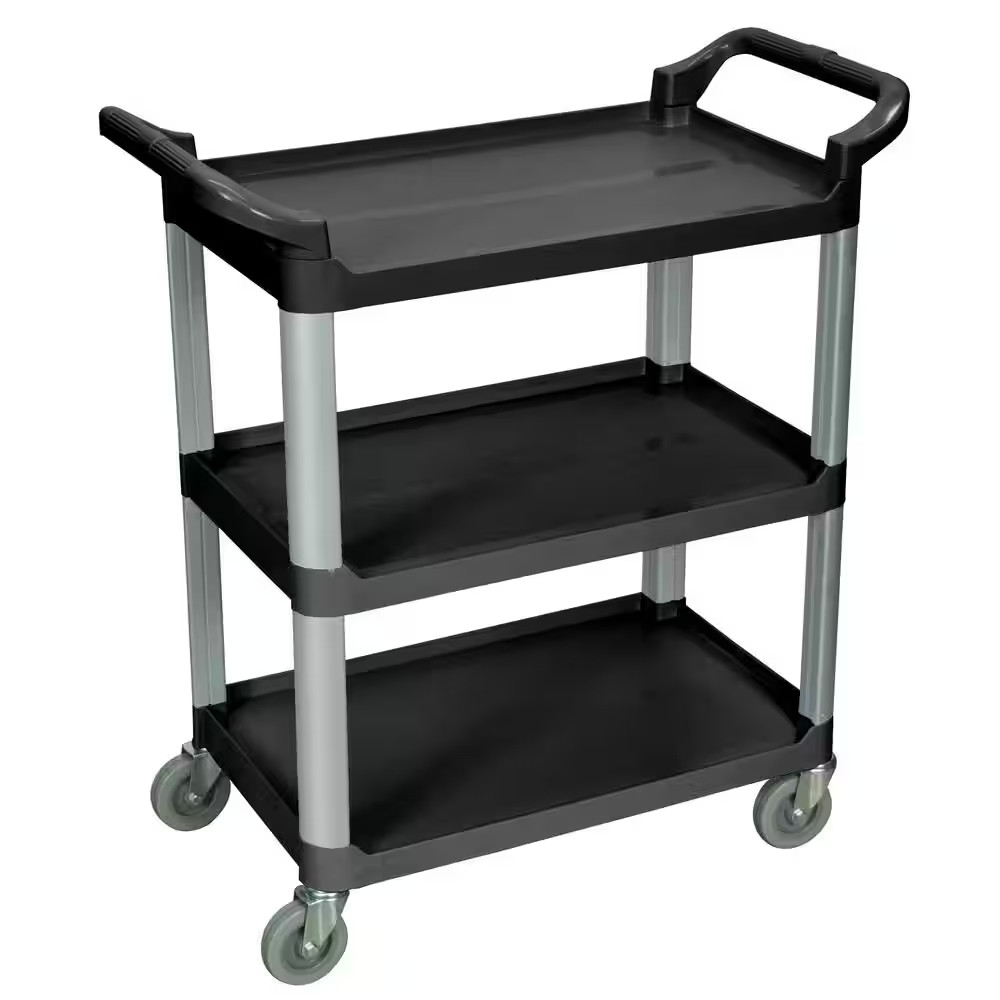 33 In. X 16 In. 3-Shelf Serving Cart in Black Shelves with Silver Legs