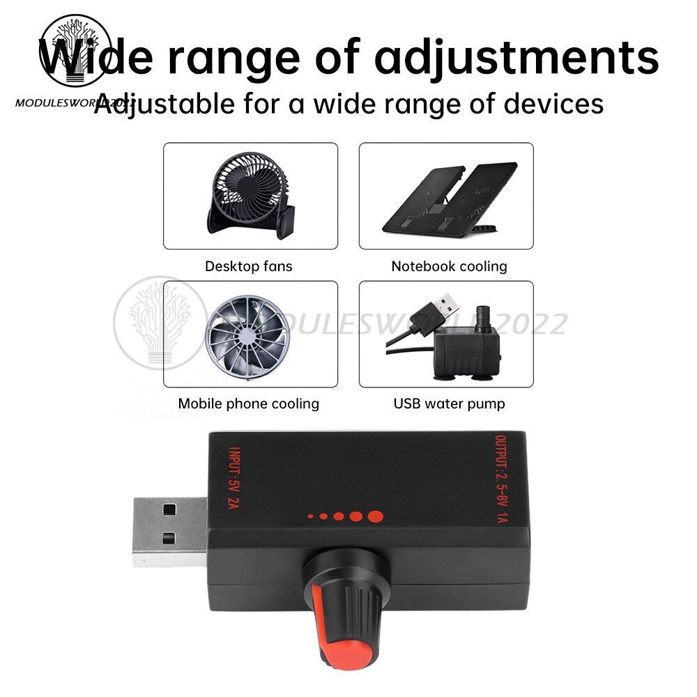 5W DC5V2A Fan Controller Stepless Speed Control w/ Switch USB Protection Type-C