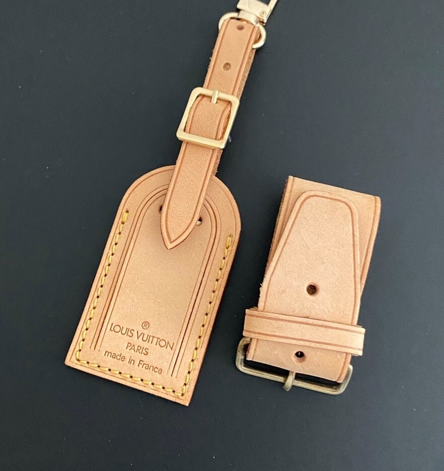 Louis Vuitton Name Tag Beige w/ Strap 1 Set AUTHENTIC Poignet Small
