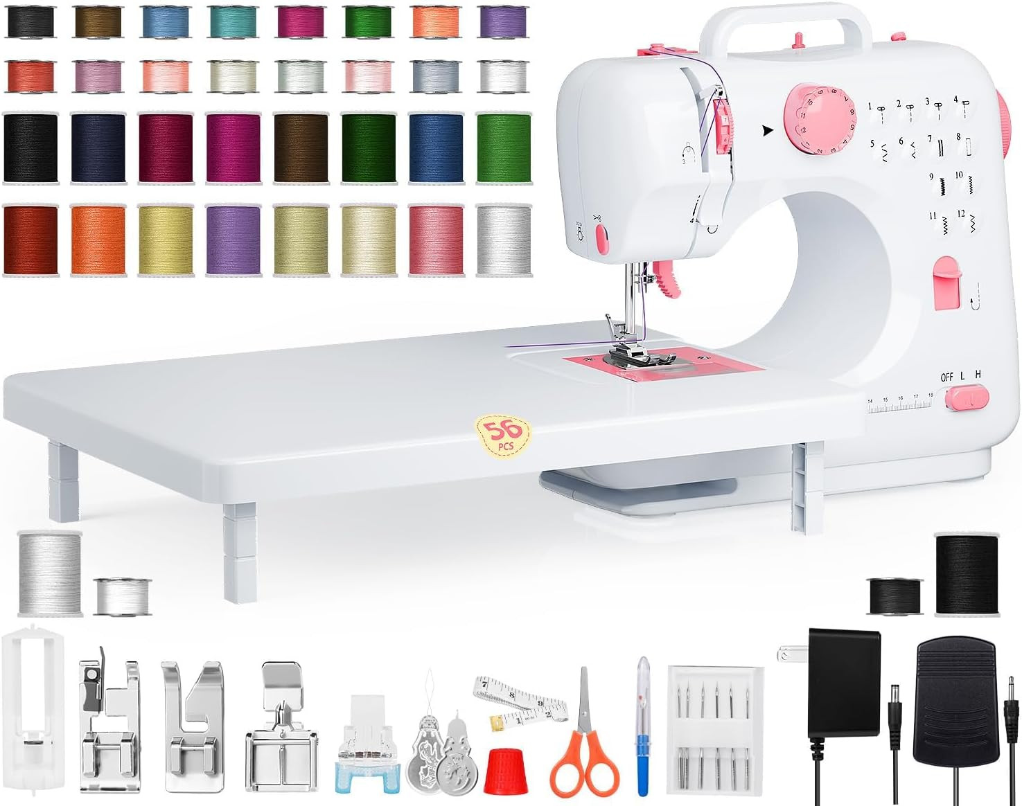 Portable Sewing Machine for Beginners, Small, Easy to Use, Extension Table, 12 B