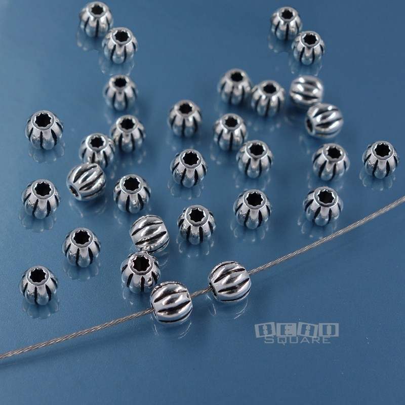 30 Oxidized Sterling Silver Pumpkin Ribbed Round Bead Spacers 4mm (3.8mm) 33833W