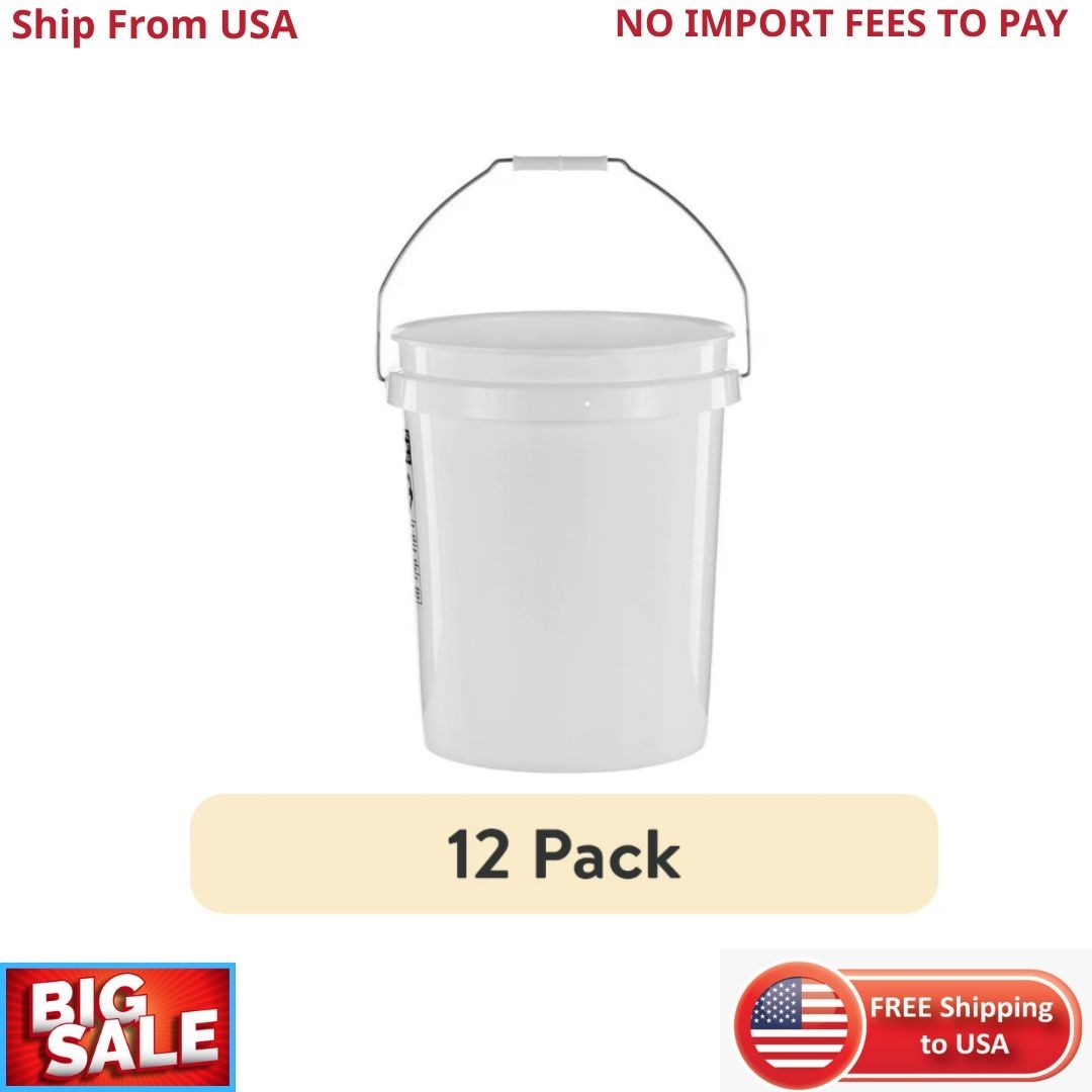 United Solutions 5 Gallon Round Utility Bucket, Comfort Handle, Plastic, White