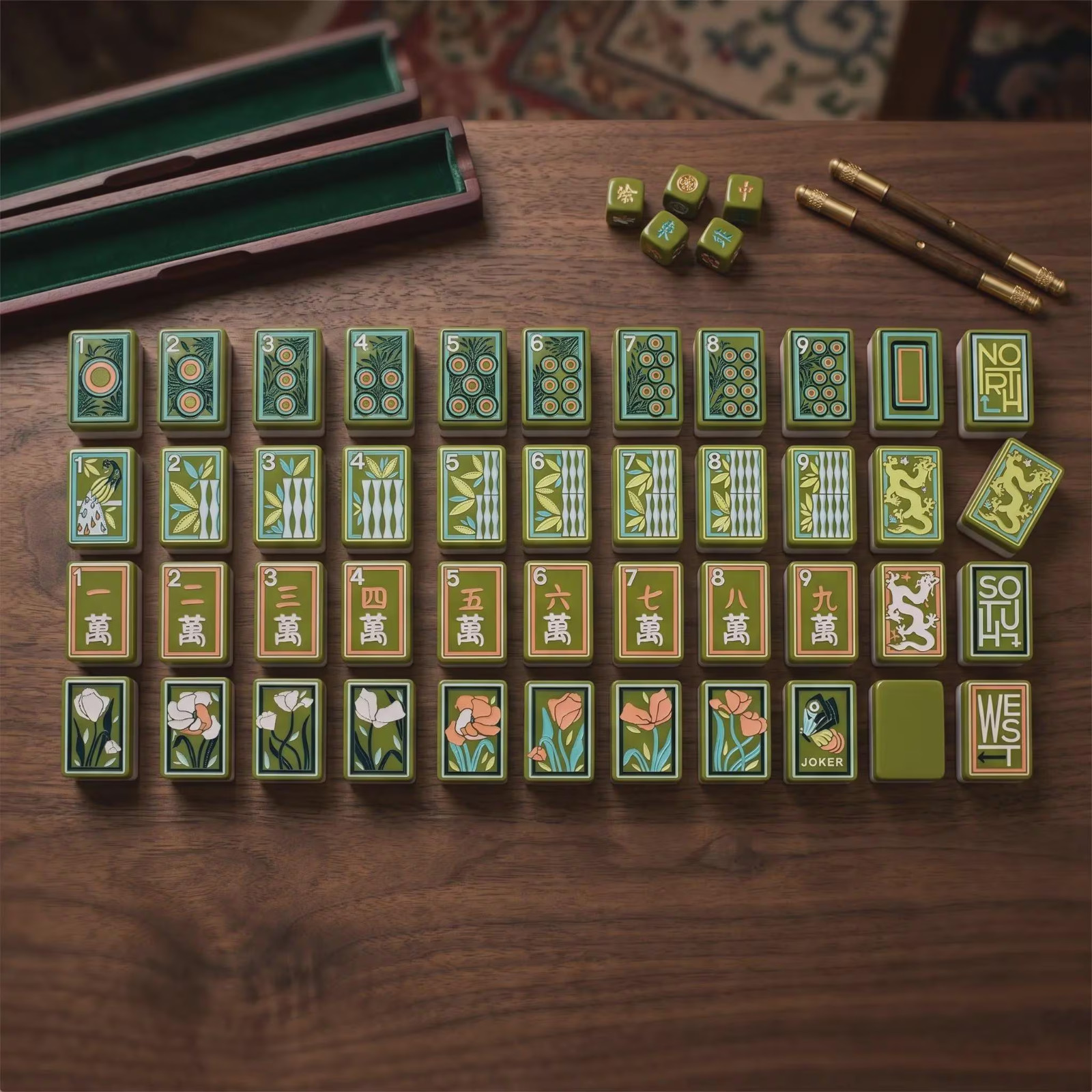 Botanical Garden Mahjong Tile Set Green Acrylic Mahjong - 160 Acrylic Tiles