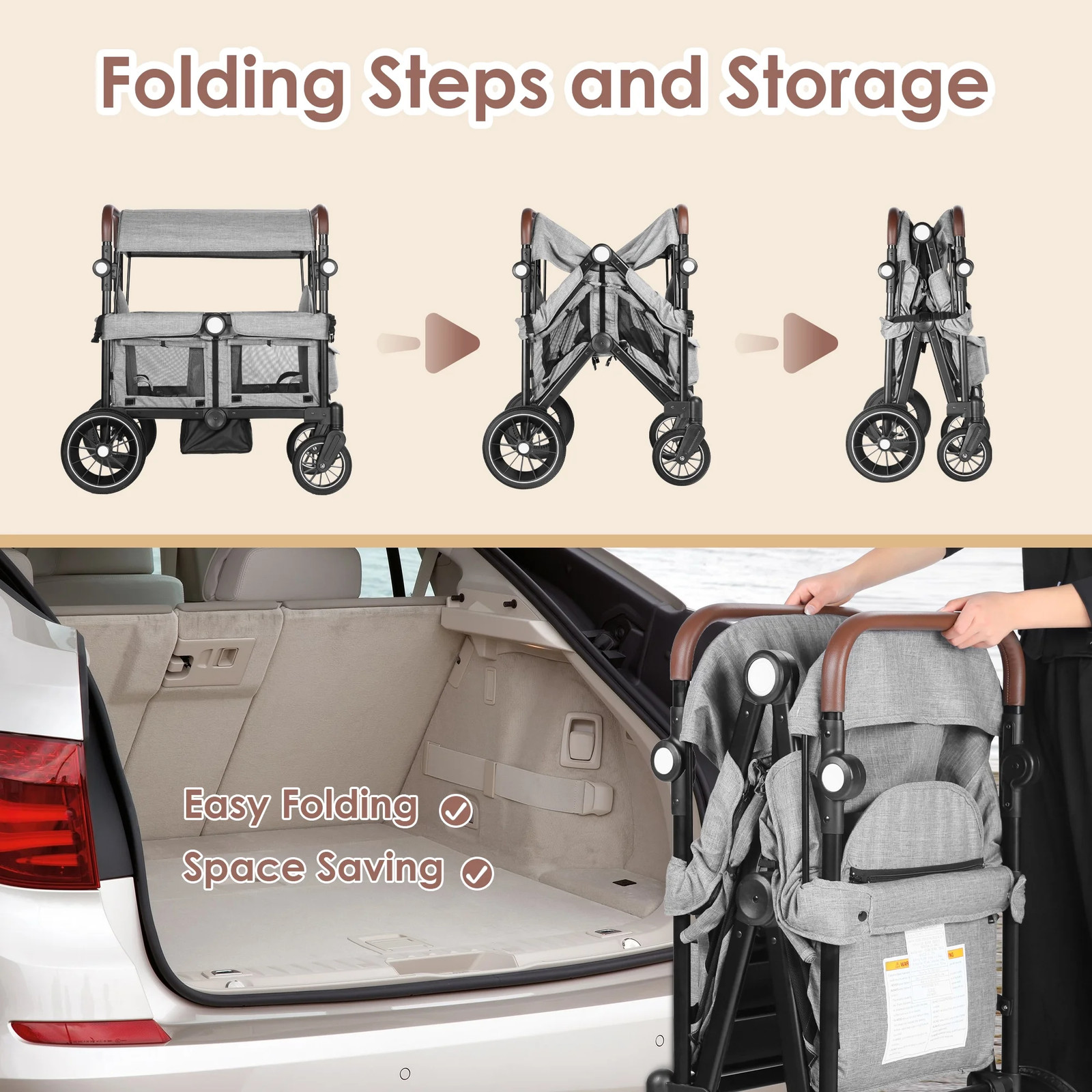 Collapsible Wagon Stroller for 2 Toddlers with Adjustable Canopy, 44 Pounds, ...