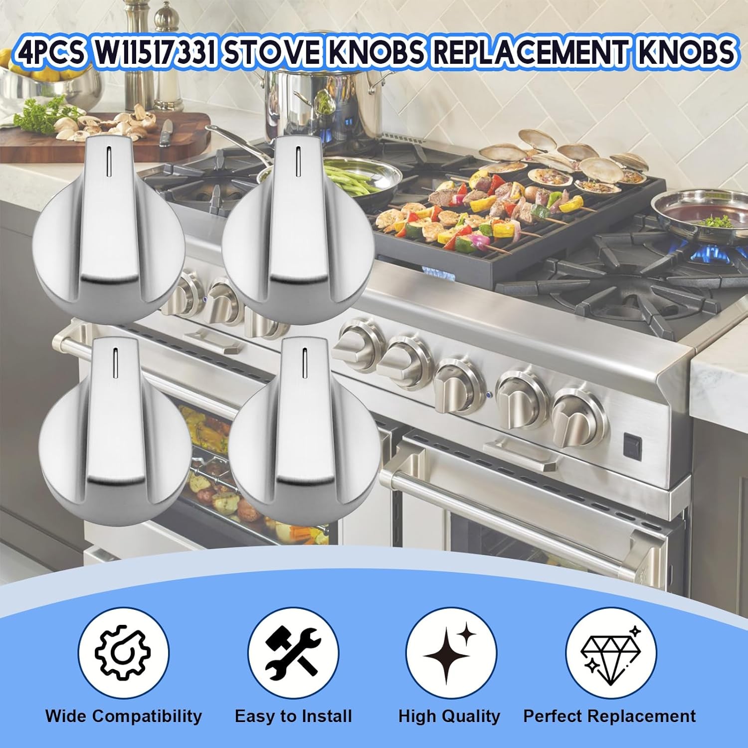 W11517331 for Whirlpool Electric Range Knobs (4pcs) Replace W10850027 W11117415